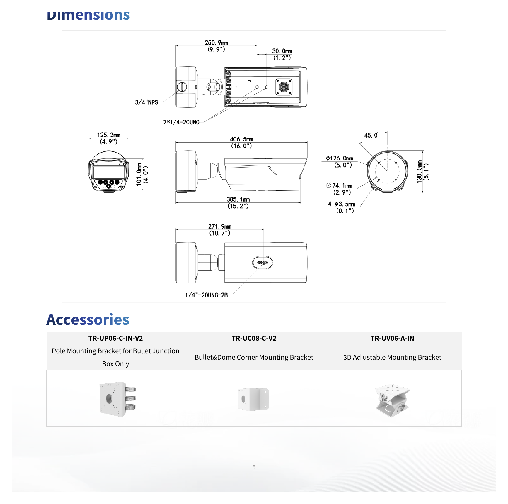 IPS-HC268-HDX4-IR-I1 外形尺寸圖 406 x 125 x 130mm(16.0” x 4.9” x 5.1”)｜重量 1.86Kg(4.10lb)｜Unit: mm