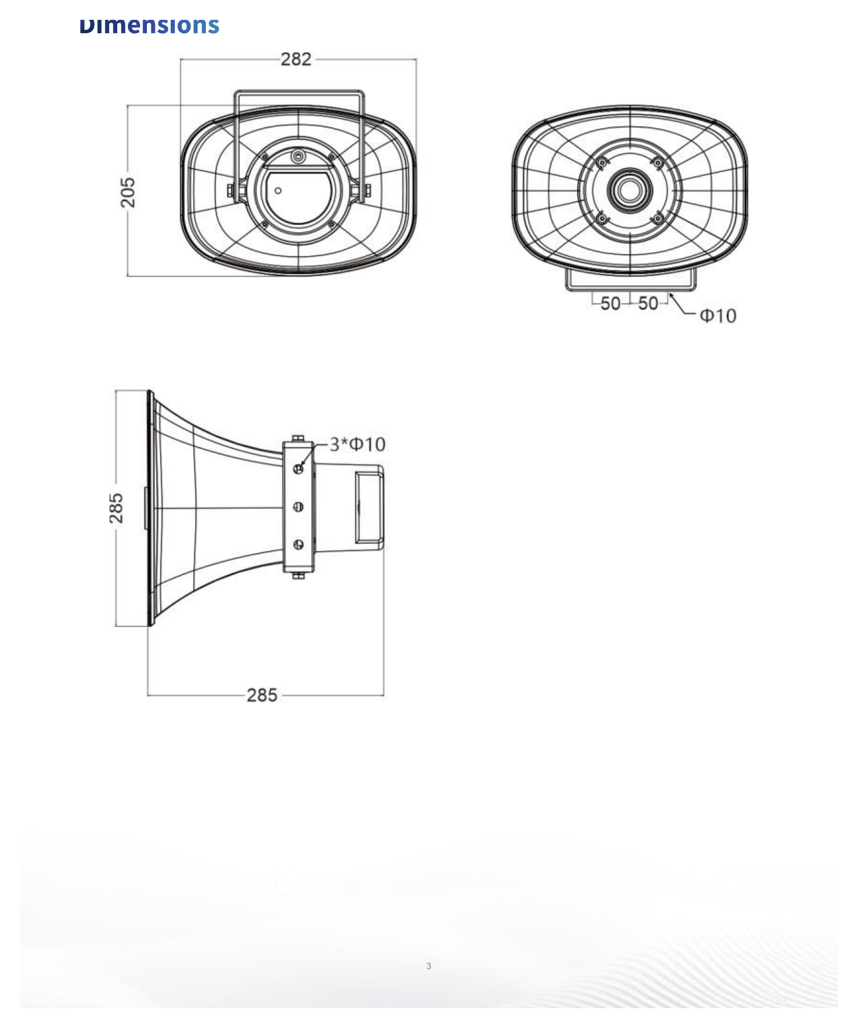 IPS302030-S 外形尺寸圖 282mm × 205mm× 285mm (11.1"×8.1"×11.2")｜Unit: mm