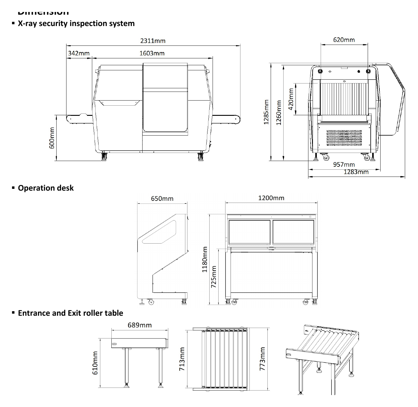 ISD-SC6040D-H4CVL 外形尺寸圖 2311 mm(L) × 1283 mm(W) × 1285 mm(H)｜重量 Net: approx. 800 Kg Stated performance as measured by HIKVISION Imaging Standard