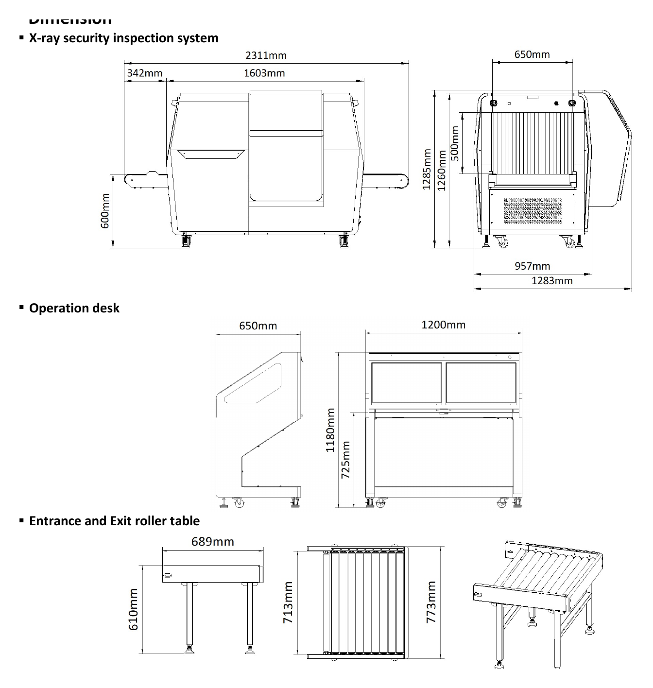 ISD-SC6550D-H4CVL 外形尺寸圖 2311 mm(L) × 1283 mm(W) × 1285 mm(H)｜重量 Net: approx. 800 Kg Stated performance as measured by HIKVISION Imaging Standard