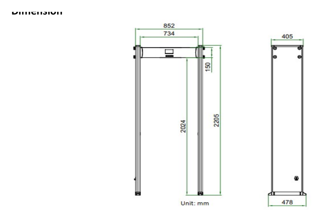 ISD-SMG106C 外形尺寸圖 2205 mm(H) × 852 mm(W) × 478 mm(D)｜重量 Net: approx.35Kg｜Unit: mm
