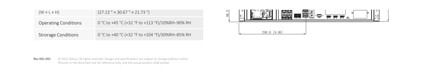 IVSS7024DR-16I 外形尺寸圖 (17.56 " × 21.39 " × 6.89 ") (W × L × H) Max. size: 482.6 mm (with hanger) × 543.4 mm × 175 mm (with feet mat) (19.00 "