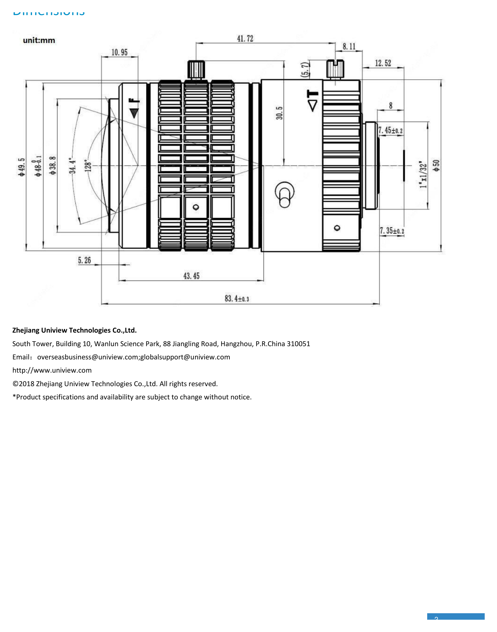 LENS-DM3816-8M-NB-CAMERA-LENS 外形尺寸圖 詳見圖示｜Unit: mm