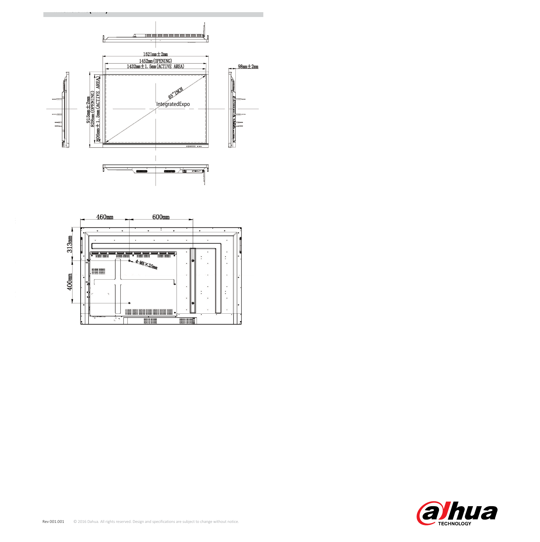 LU65-ST400 外形尺寸圖 1521.0mm × 915.0mm × 98.0mm｜Unit: mm