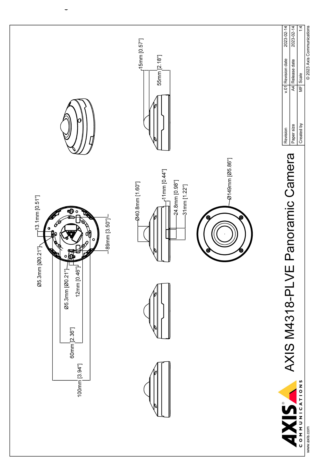 M4318-PLVE 外形尺寸圖 Screened for conflict minerals in accordance with OECD｜重量 Environmental responsibility Axis Communications is a signator