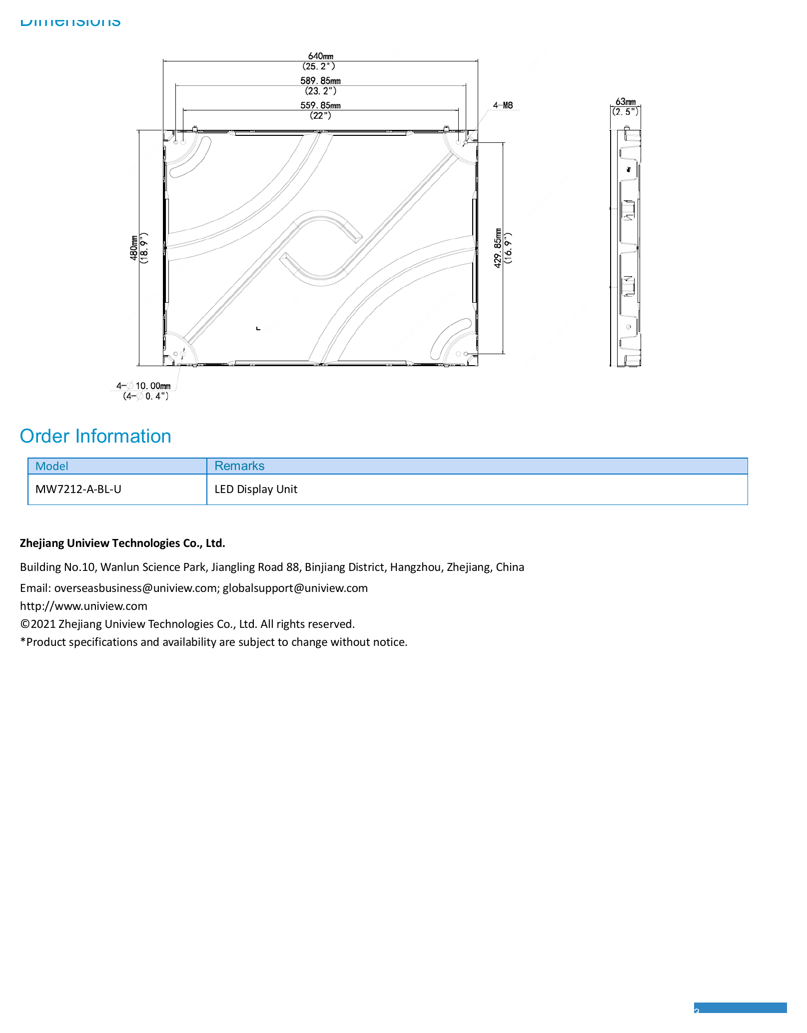 MW7212-A-BL-U-LED-DISPLAY-UNIT 外形尺寸圖 詳見圖示｜Unit: mm