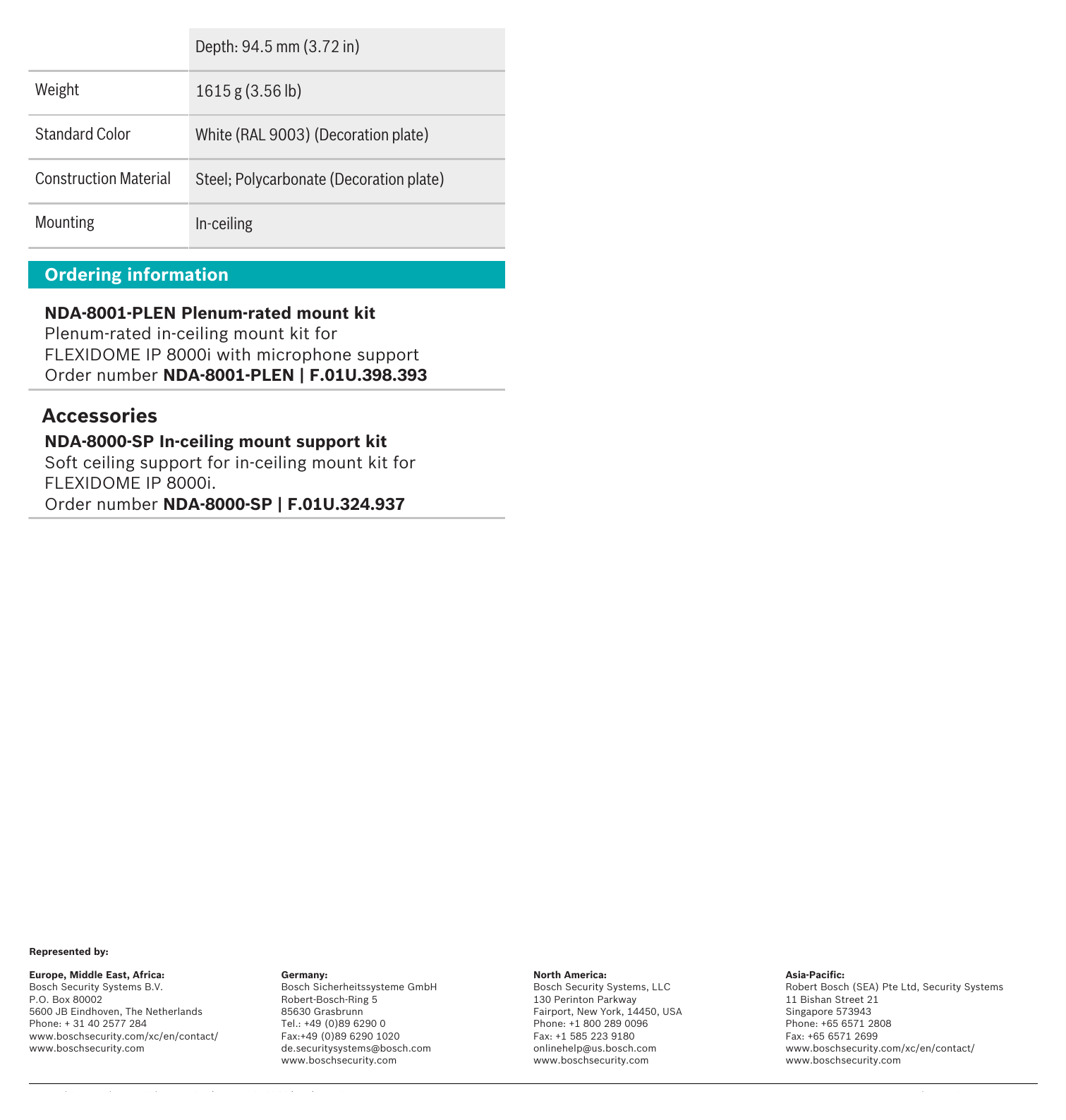 NDA-8001-PLEN 外形尺寸圖 ⌀ 229 mm (9.03 in) ceiling hole cutting size Depth: 94.5 mm (3.72 in)｜重量 1615 g (3.56 lb)｜Unit: mm