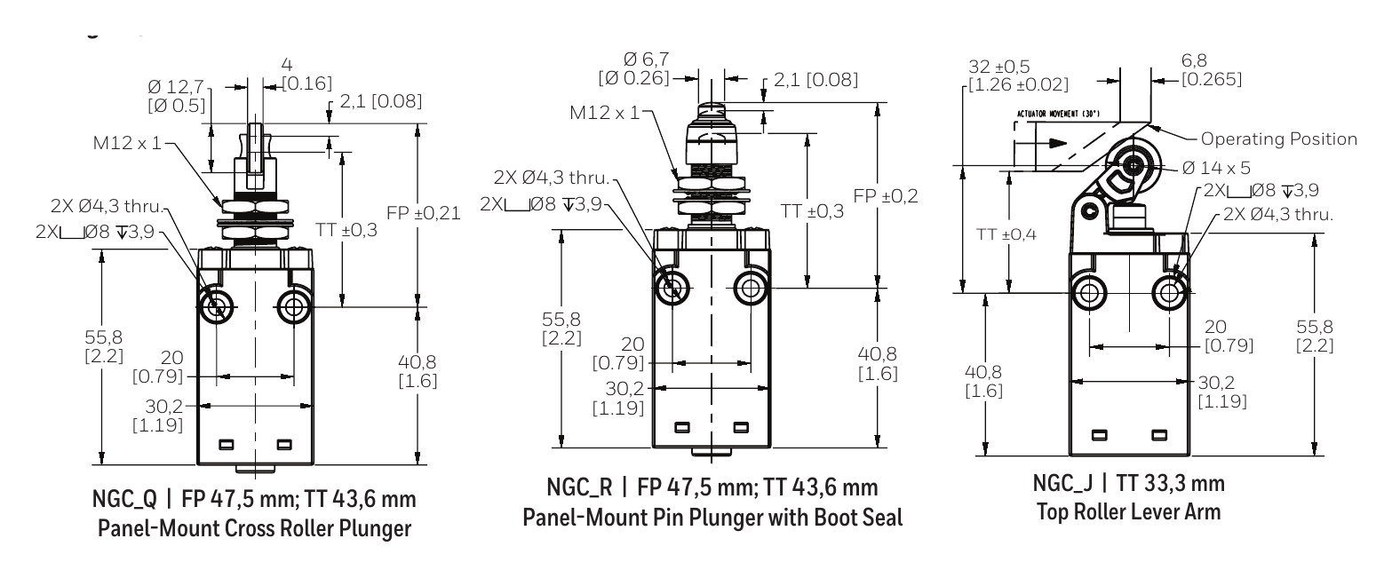 NGC-SERIES-COMPACT-LIMIT-SWITCH 外形尺寸圖 詳見圖示｜Unit: mm