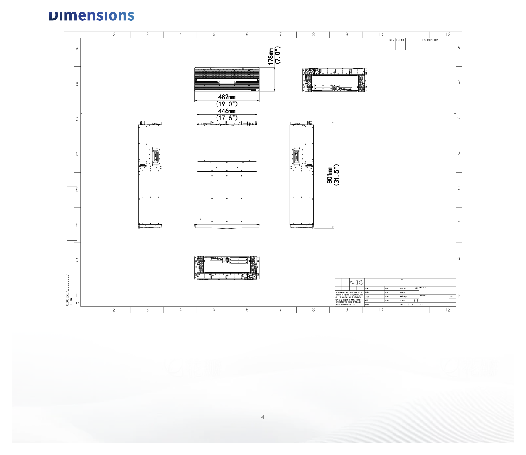 NI-VX1648-C-V3 外形尺寸圖 178mm X 482mm X801mm （H×W×D）｜重量 Fully configured：<67kg｜Unit: mm