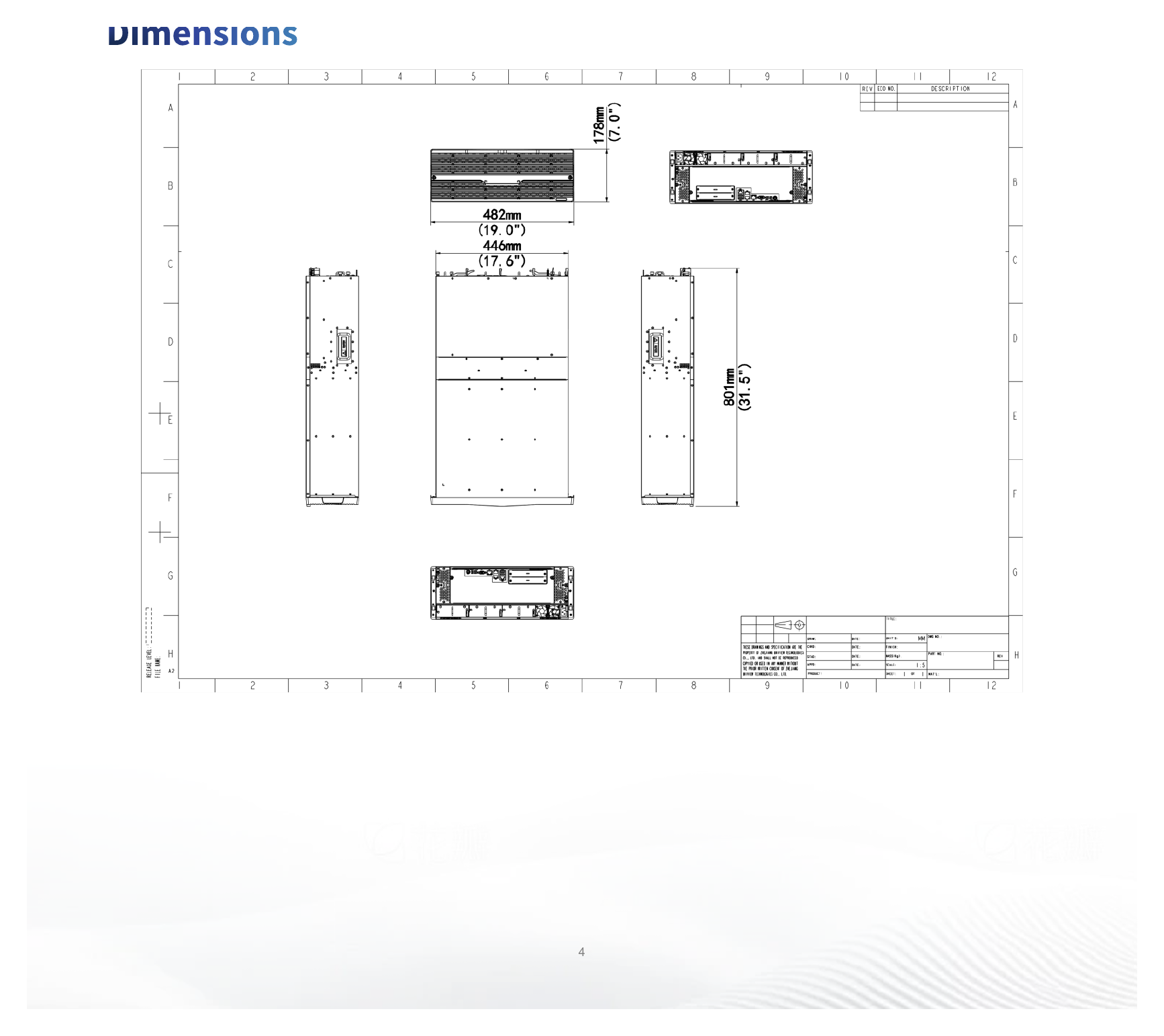 NI-VX1648-C-V3-U 外形尺寸圖 178mm X 482mm X801mm (H×W×D)｜重量 Fully configured:<67kg｜Unit: mm