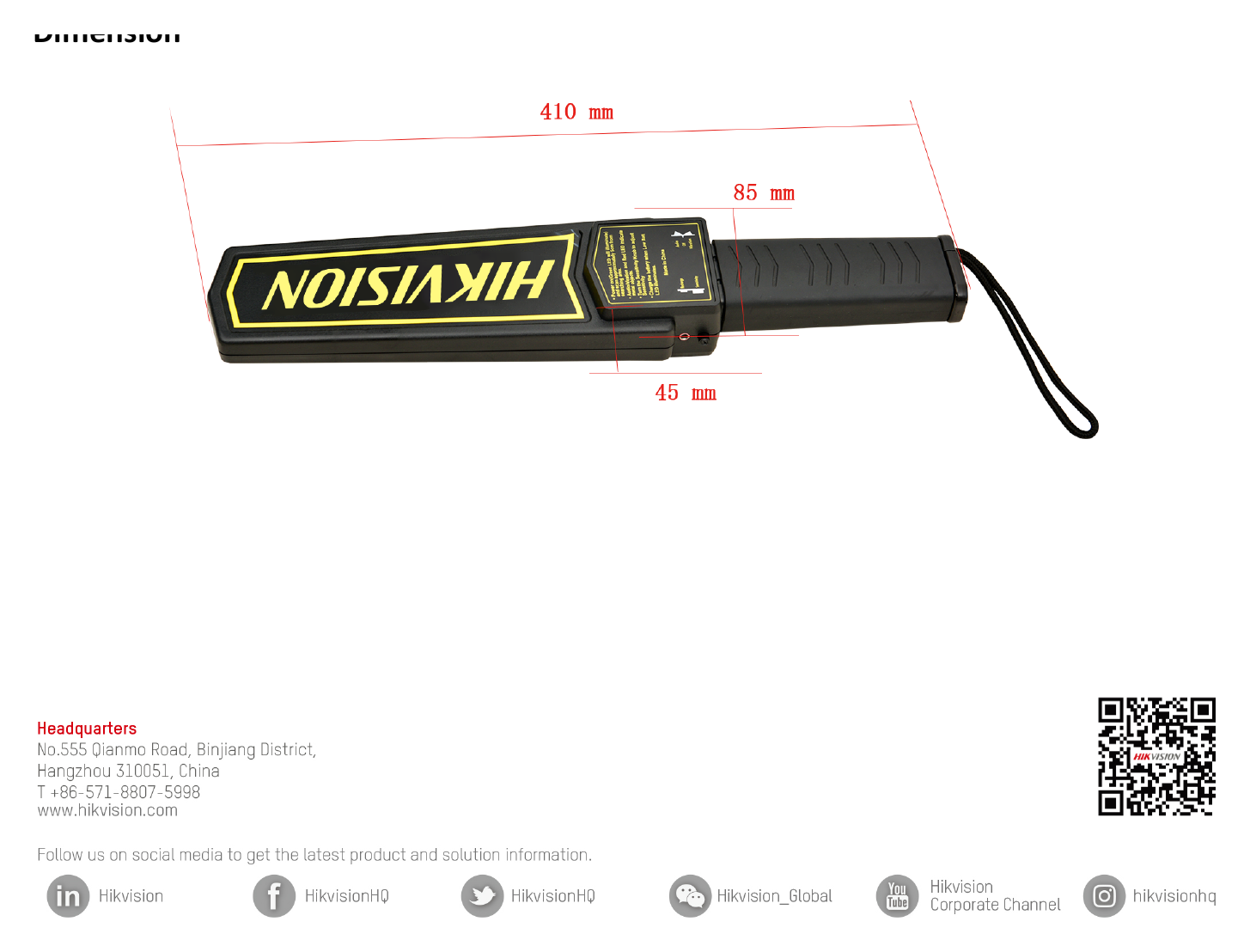 NP-SH100 外形尺寸圖 410 mm(L) x 85 mm(W) x 45 mm(H)  Performance Metal Pin: 2 to 3 cm Pistol with 38 Caliber: 10 to 15 cm Detection Range (