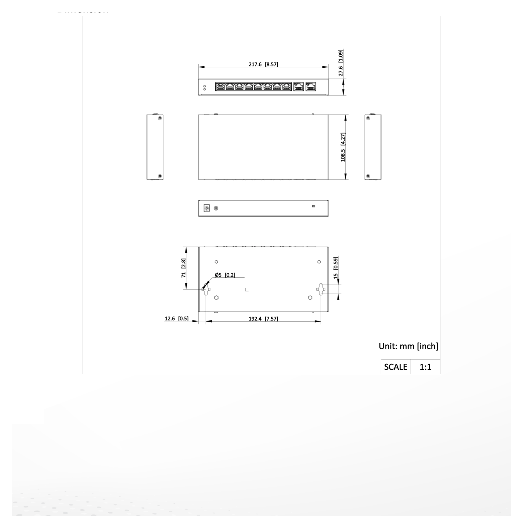 NS-0310P-80(B) 外形尺寸圖 217.60 mm × 27.60 mm × 108.50 mm (8.56'' × 1.08'' × 4.27'')｜Unit: mm