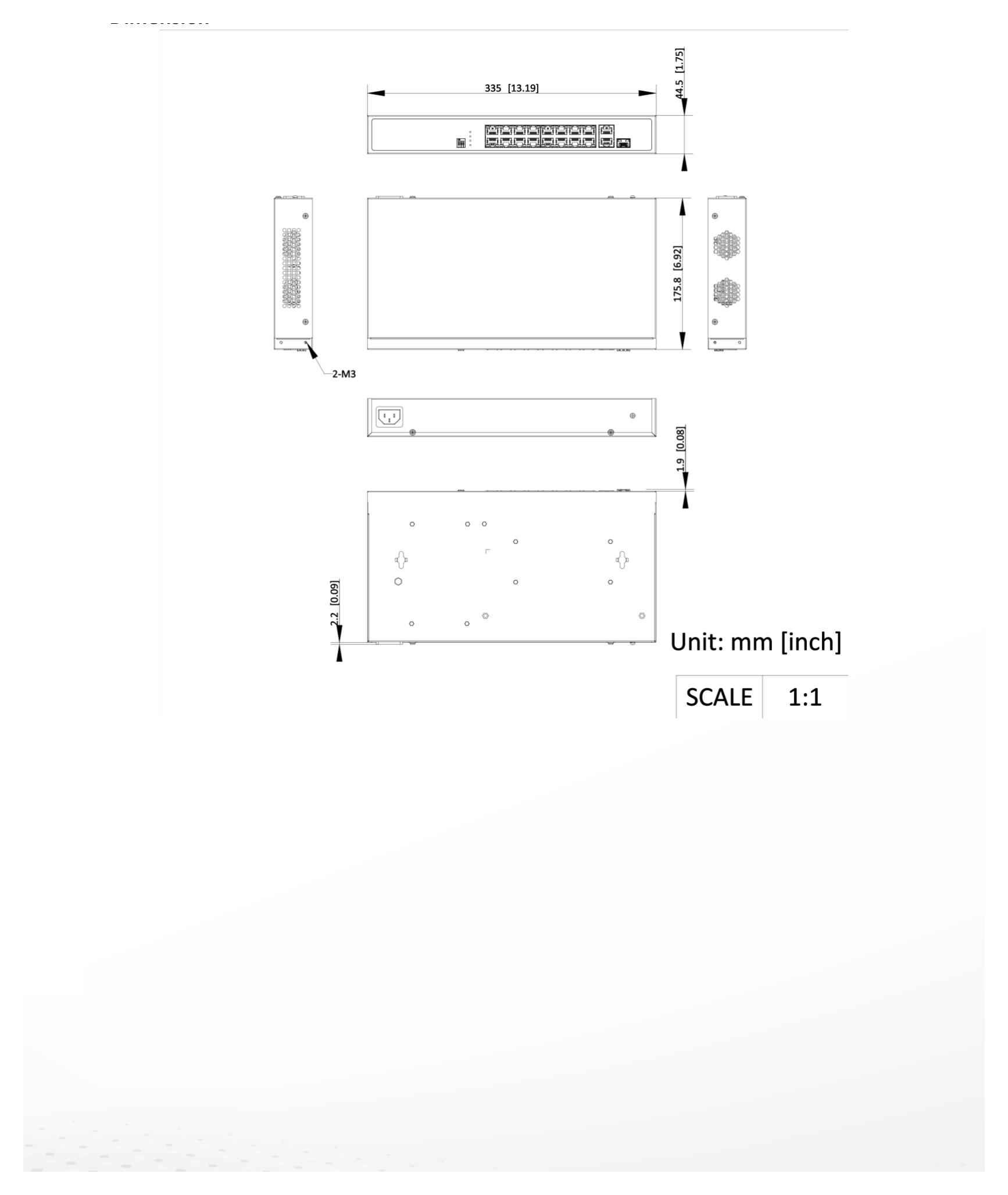 NS-0318P-130(C) 外形尺寸圖 335.00 mm × 44.50 mm × 175.80 mm (13.19'' × 1.75'' × 6.92'')｜Unit: mm