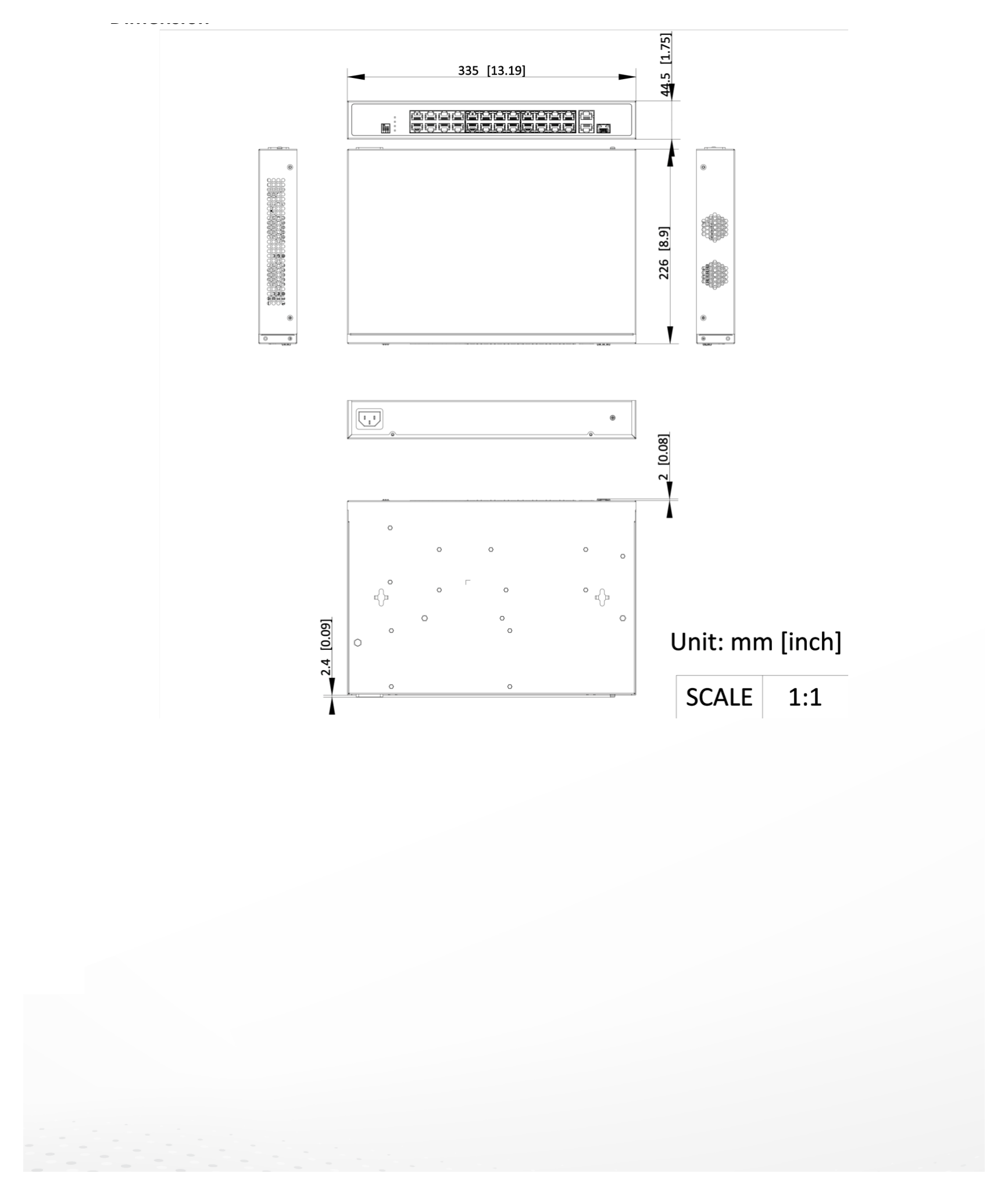 NS-0326P-230(C) 外形尺寸圖 335.0 mm × 44.5 mm × 226.0 mm (13.19'' × 1.75'' × 8.90'')｜Unit: mm