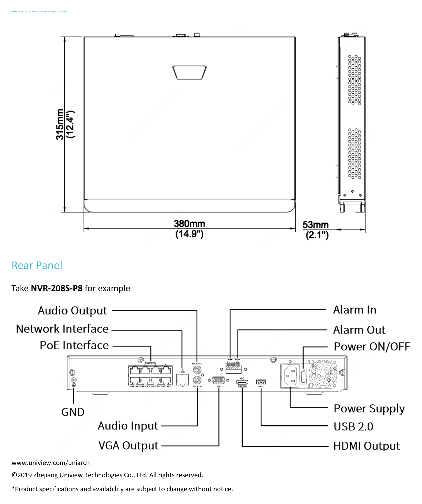 NVR-208(16)S-P8(16) 外形尺寸圖 詳見圖示|Unit: mm
