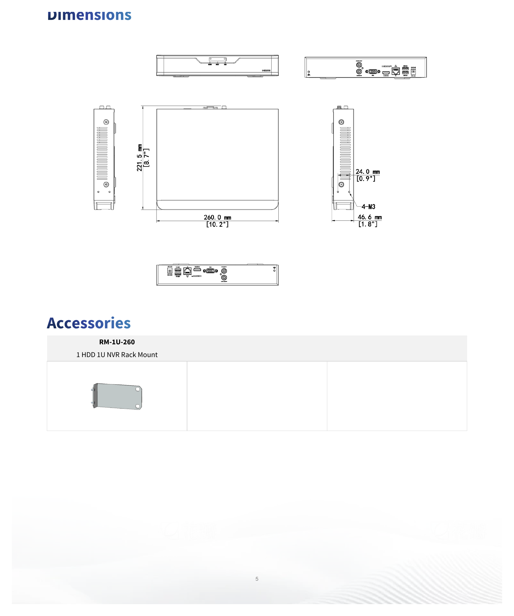 NVR301-04B-IQ 外形尺寸圖 260mm × 222mm × 47mm (10.2"×8.7"×1.8")｜Unit: mm