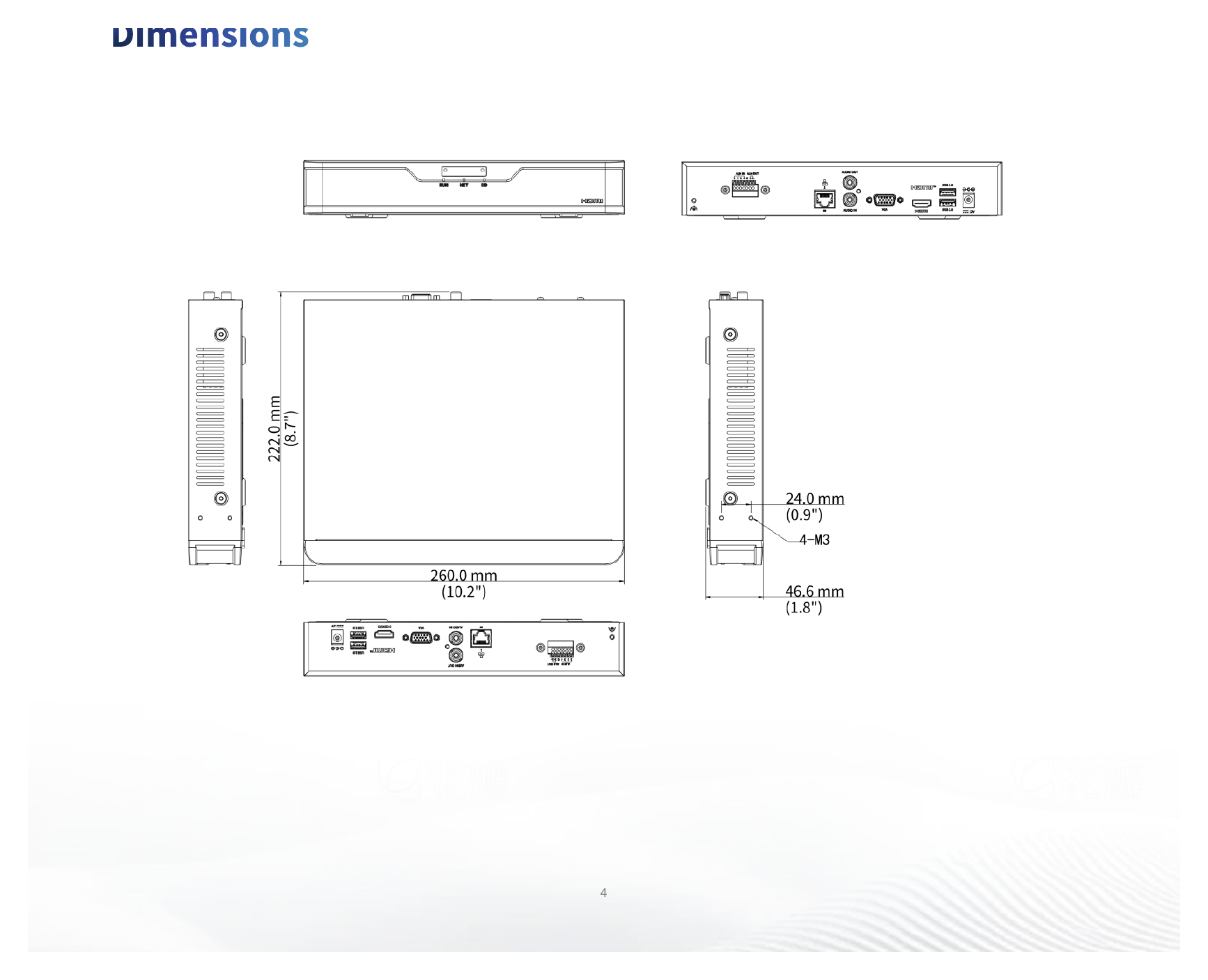 NVR301-08E-IQ 外形尺寸圖 260mm x 215mm x 46.6mm (10.2"×8.5"×1.8")|Unit: mm