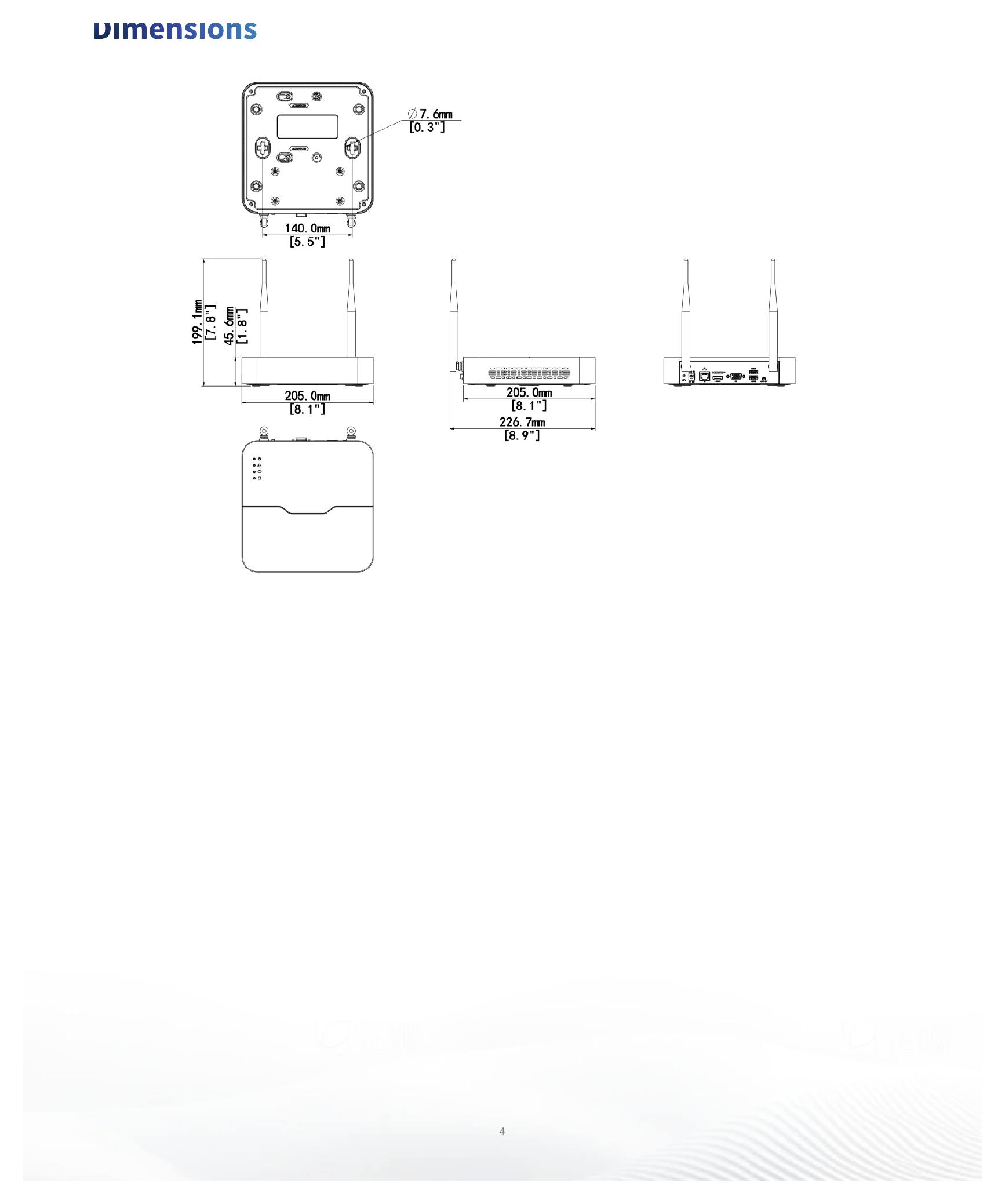 NVR301-08S4-LW 外形尺寸圖 205mm*205mm*45.6mm｜Unit: mm
