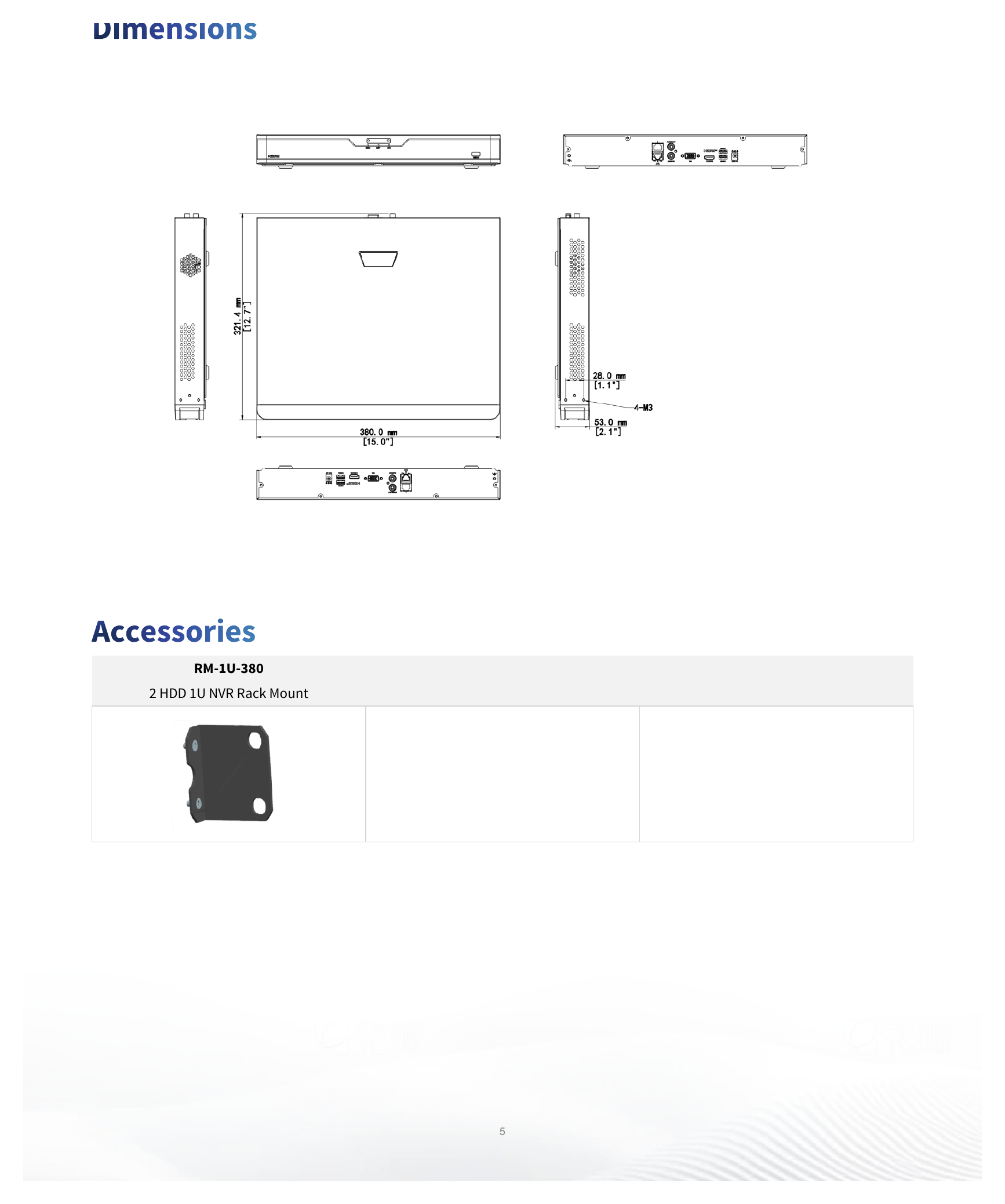 NVR302-09B-IQ 外形尺寸圖 380mm × 315mm × 53mm (15.0"×12.4"×2.1")｜Unit: mm
