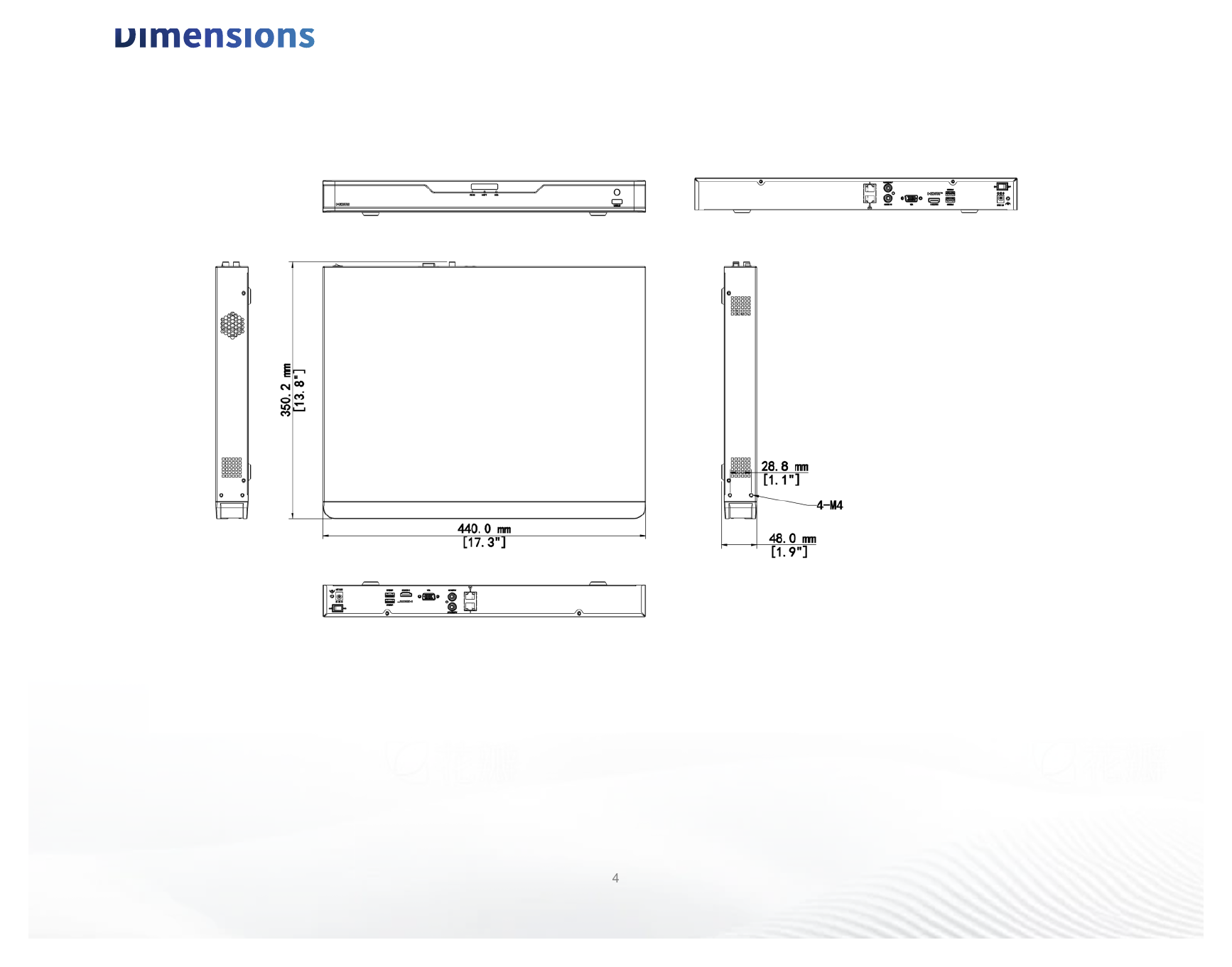 NVR304-16B-IQ 外形尺寸圖 440mm × 350mm × 48mm (17.3"×13.8"×1.9")｜Unit: mm