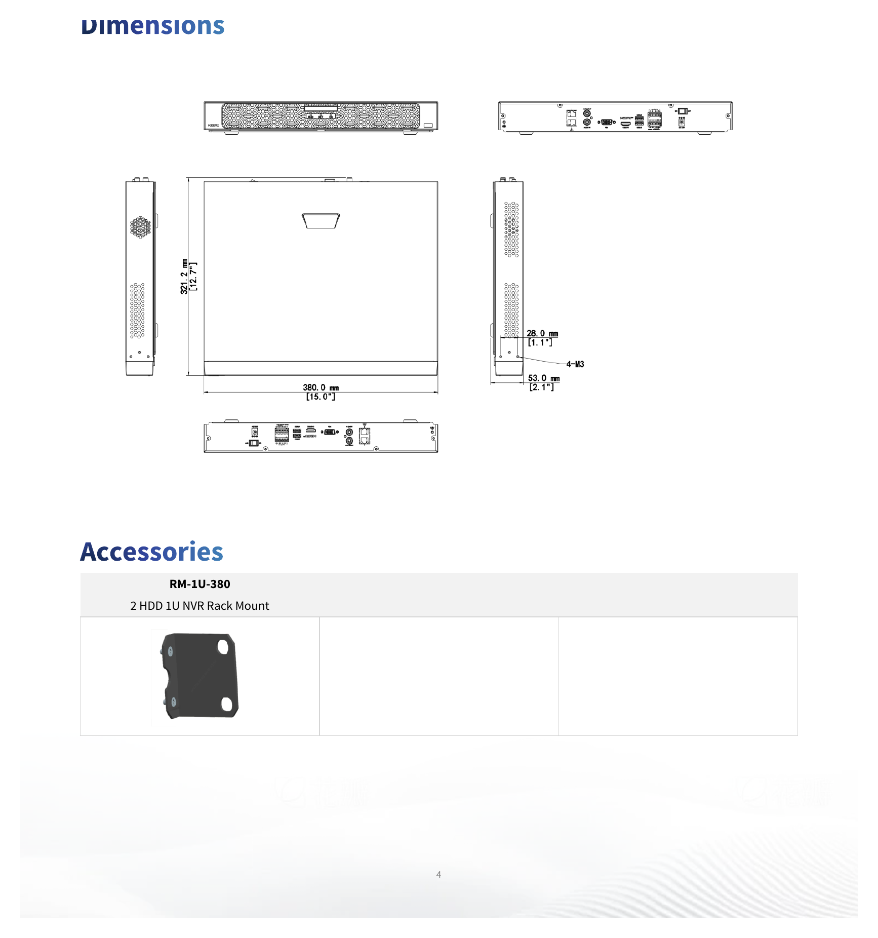 NVR502-09B 外形尺寸圖 380mm × 315mm × 53mm (15.0"×12.4"×2.1")｜Unit: mm