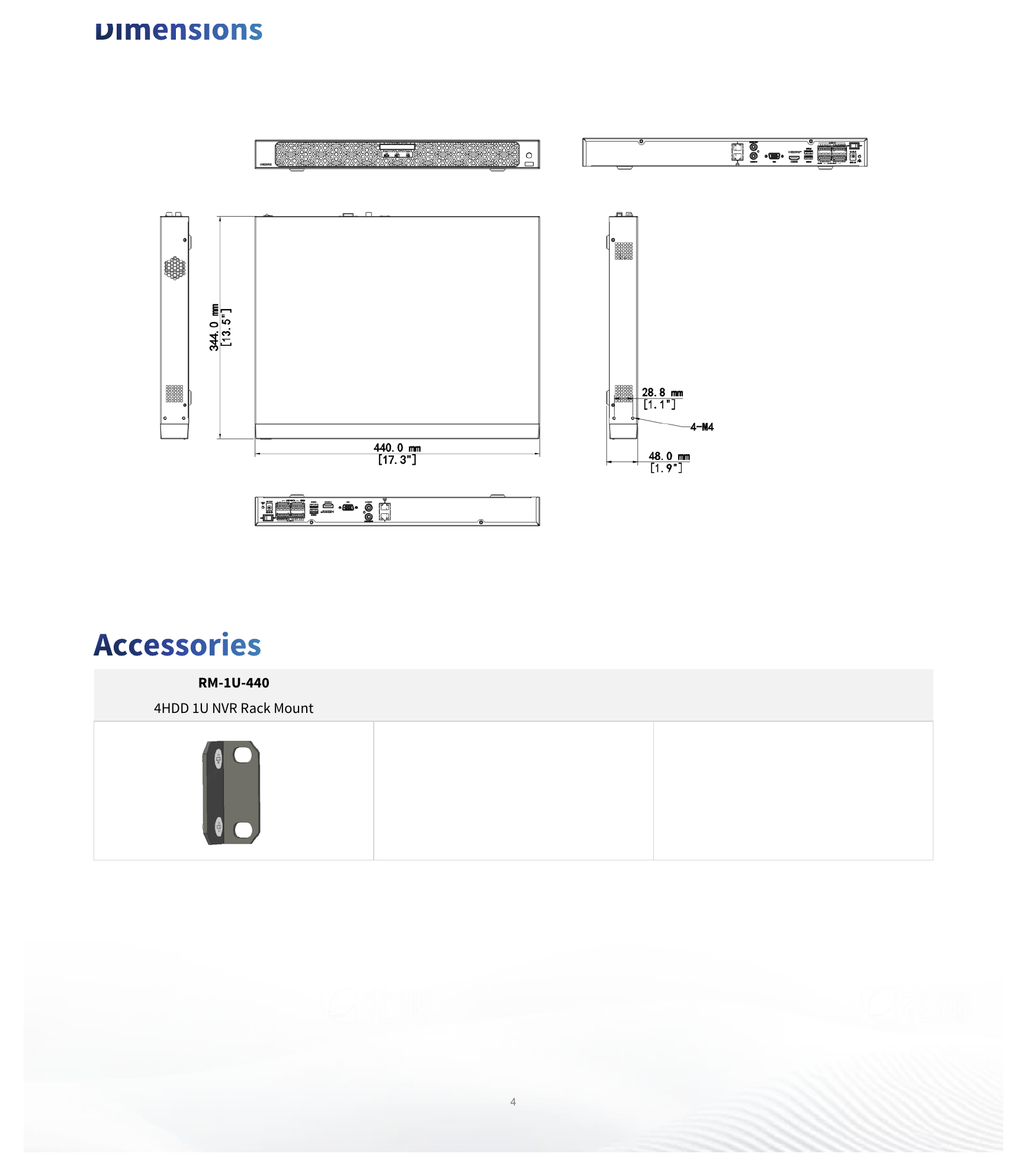 NVR504-16B 外形尺寸圖 440mm × 344mm × 48mm(17.3"×13.5"×1.9") (17.3"×13.5"×1.9")｜Unit: mm