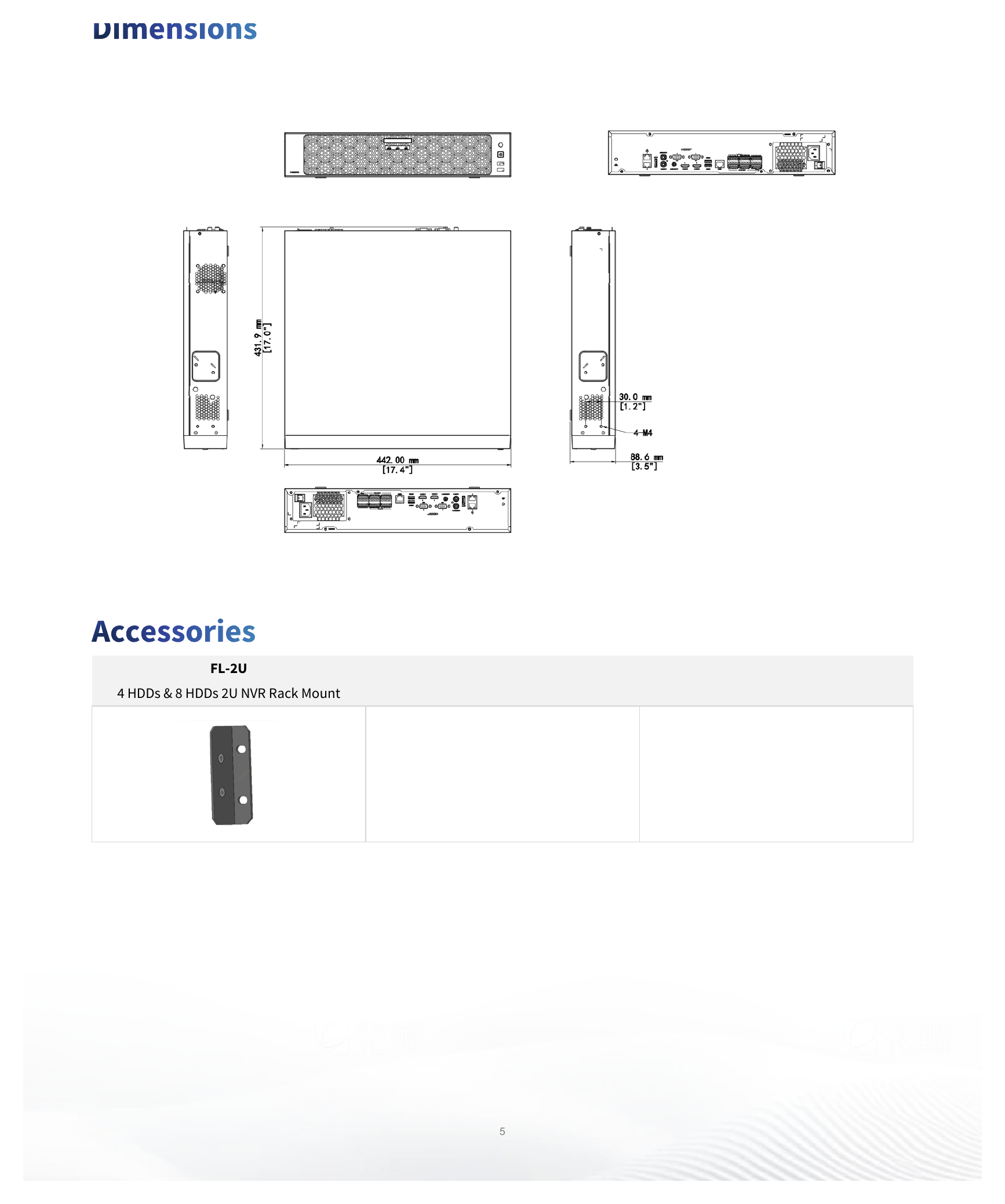 NVR504-16E-IQ 外形尺寸圖 442mm × 432mm × 86mm (17.4"×17.0"×3.4")｜Unit: mm