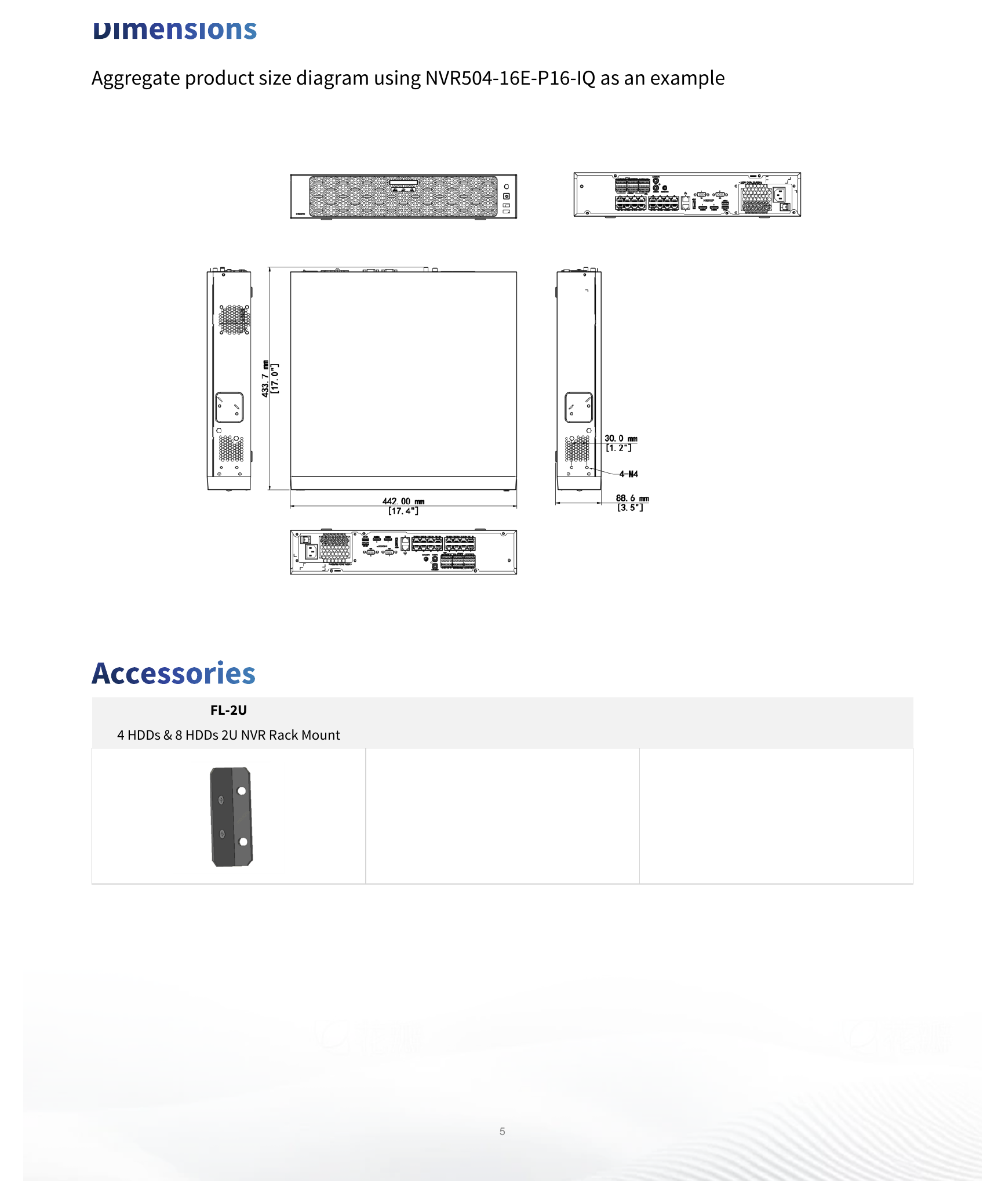 NVR504-16E-P16-IQ 外形尺寸圖 442mm × 432.9mm × 88.6mm (17.4" ×17" ×3.5" )｜Unit: mm
