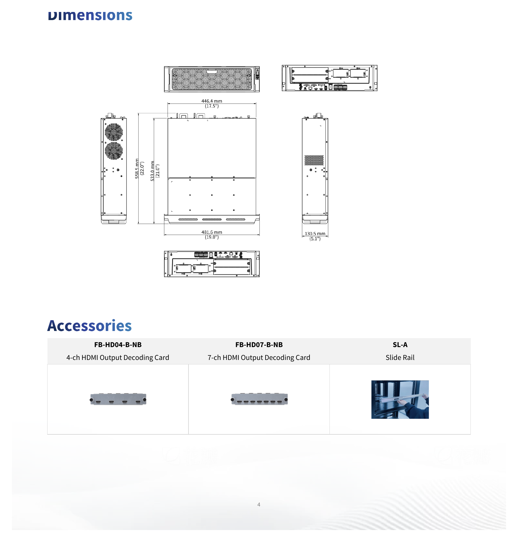 NVR516-64E-R 外形尺寸圖 482mm × 533mm × 131mm (19.0"×21.0"×5.1")｜Unit: mm