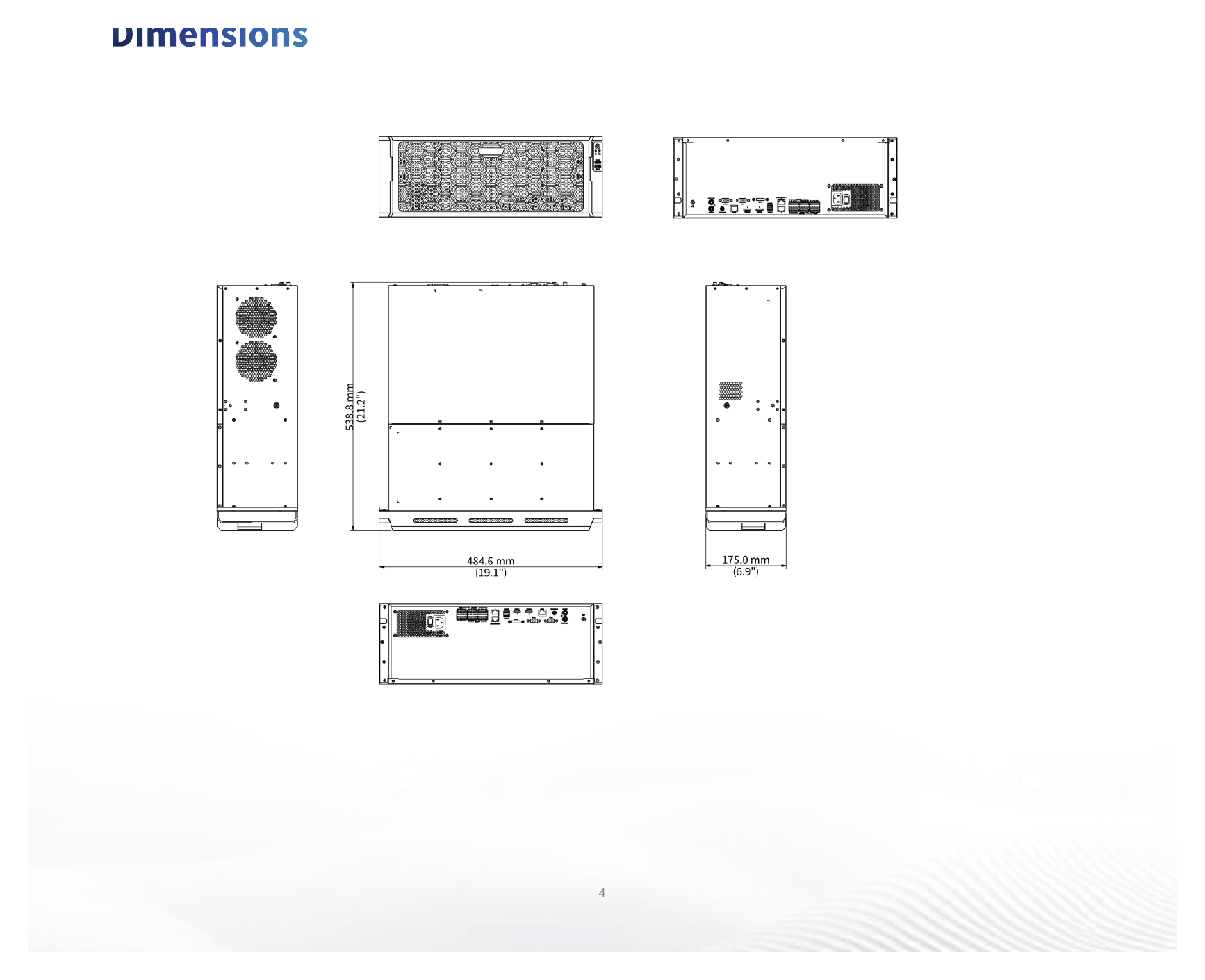 NVR524-128E 外形尺寸圖 485mm × 539mm × 175mm (19.1"×21.2"×6.9")｜Unit: mm