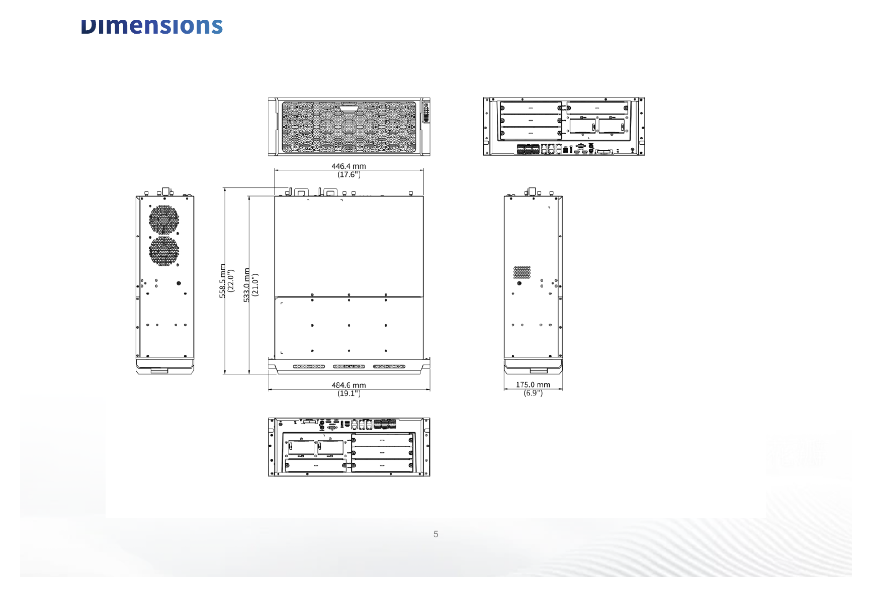 NVR824-128-R-IX2-8G 外形尺寸圖 482mm × 559mm × 175mm (19.0" × 22.0" × 6.9" ) 38 languages: Simplified Chinese, Traditional Chinese, English, Vietnamese