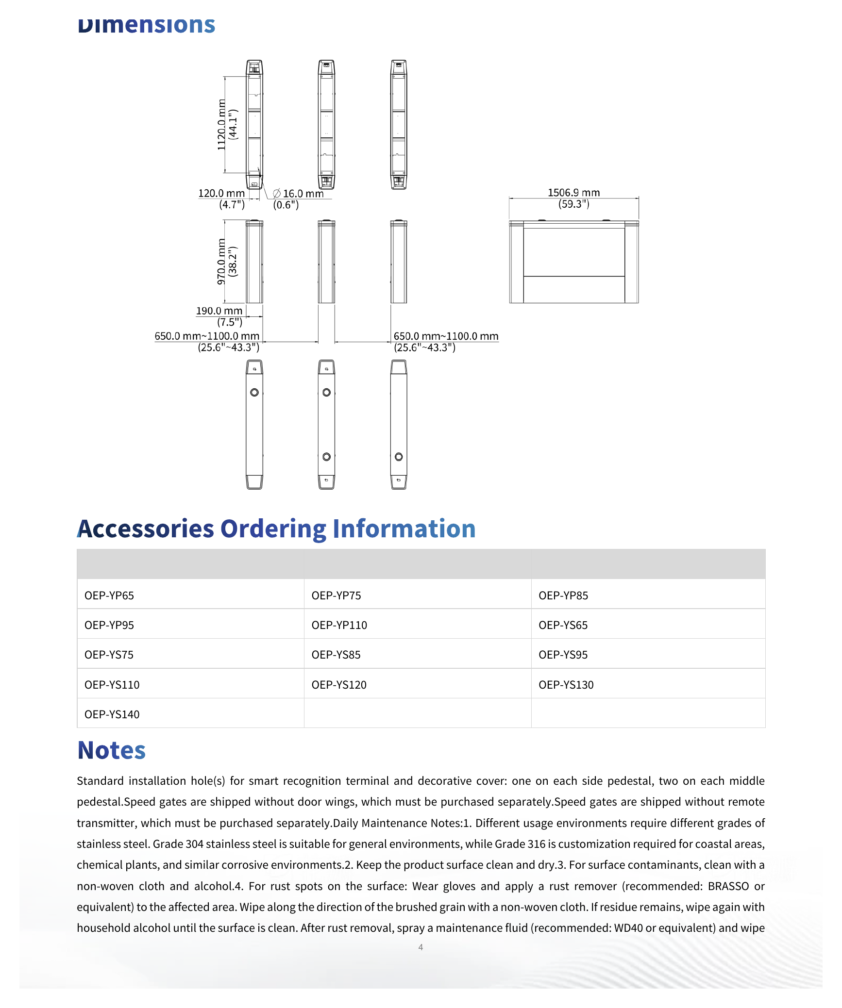 OFG8501N-L 外形尺寸圖 1506.9 x 970 x 190 mm｜重量 54KG 58.3KG 56.2KG｜Unit: mm