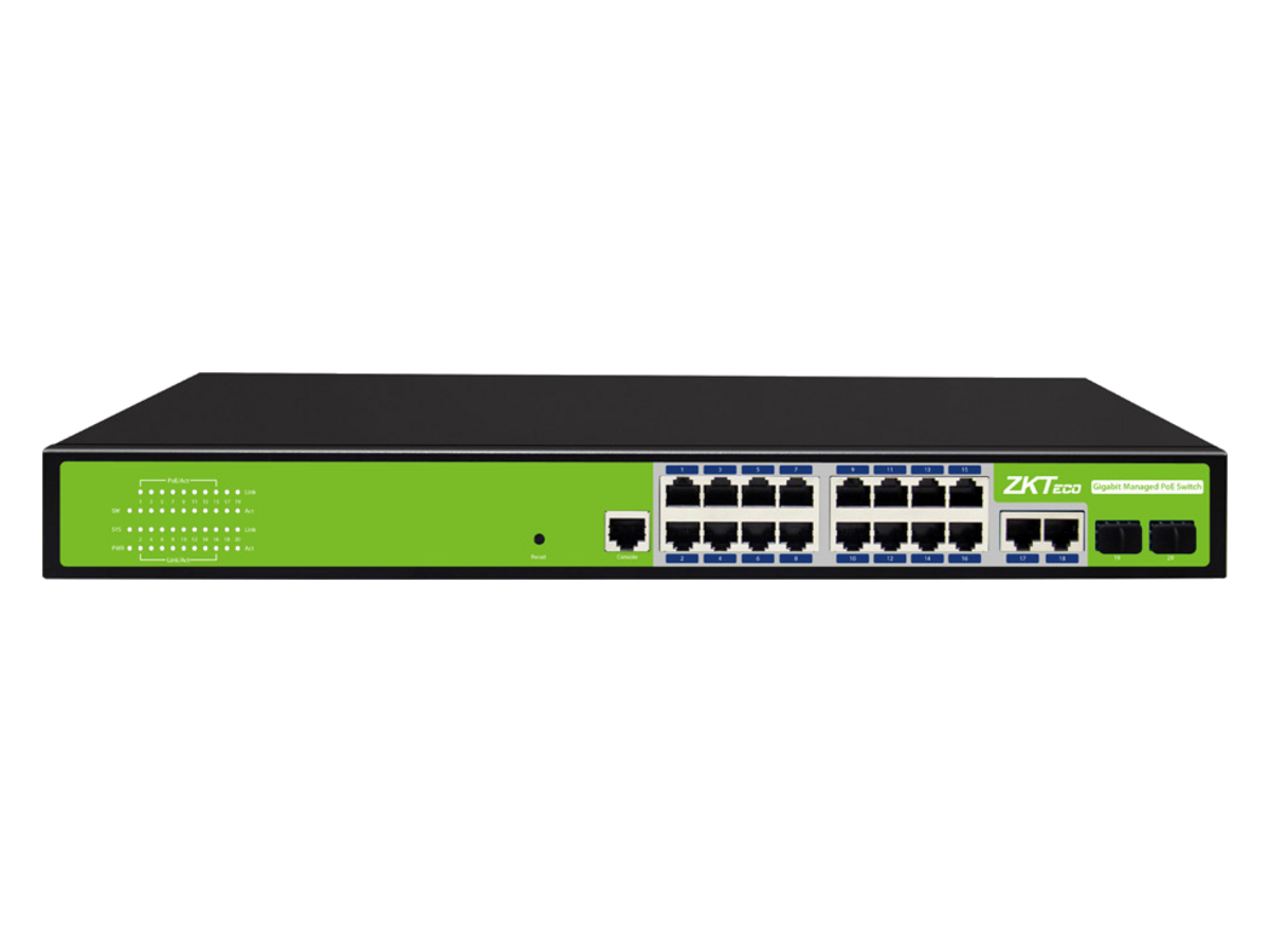 PE162S-300-M-G ZKTeco 16-Port Managed Gigabit PoE Switch with 2*Gigabit RJ-45 Uplinks and 2*Gigabit SFP Uplinks 產品圖片