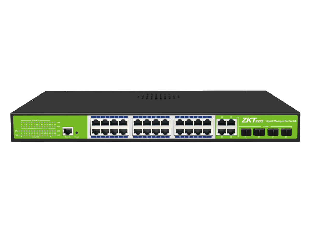 PE244S-400-M-G ZKTeco 24-Port Managed Gigabit PoE Switch with 4*Gigabit RJ45 Uplinks and 4*Gigabit SFP Uplinks 產品圖片