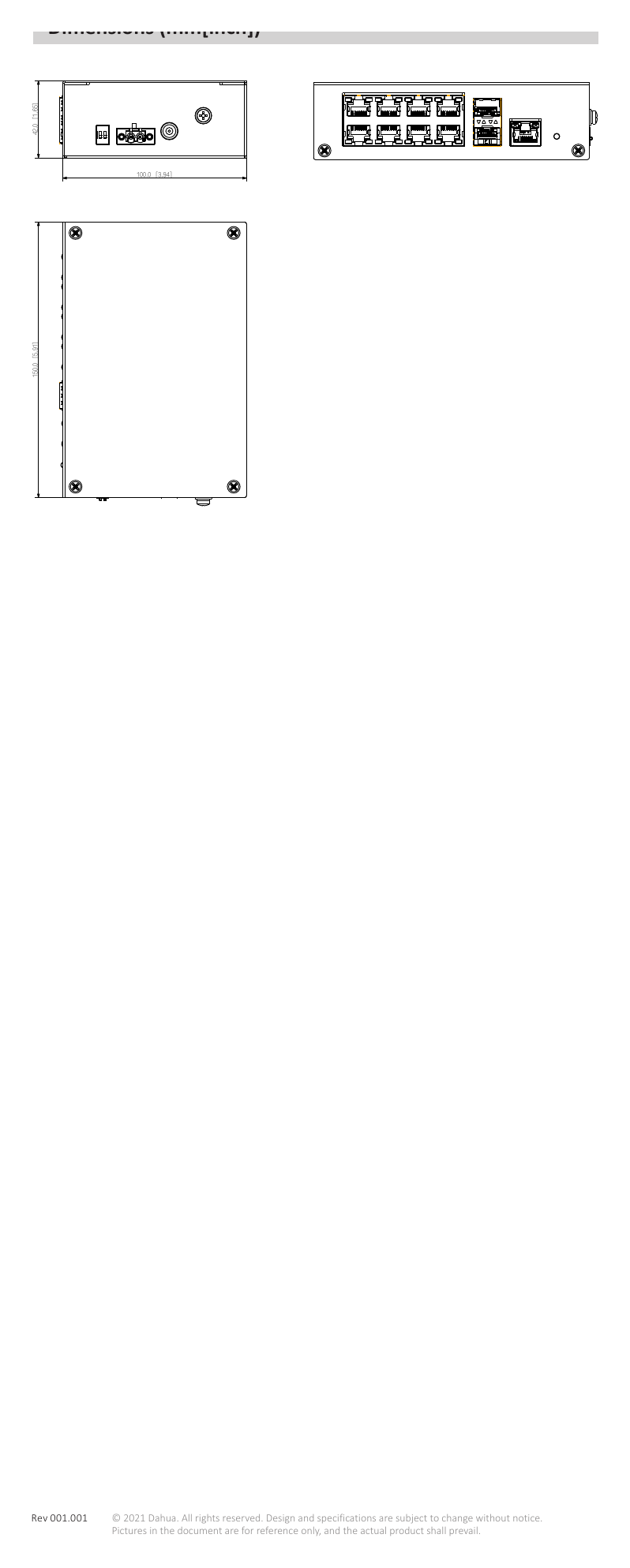 PFS3211-8GT-120 外形尺寸圖 150mm × 110mm × 42mm (5.91" × 4.33" × 1.65")|重量 0.67 kg (1.48 lb)|Unit: mm