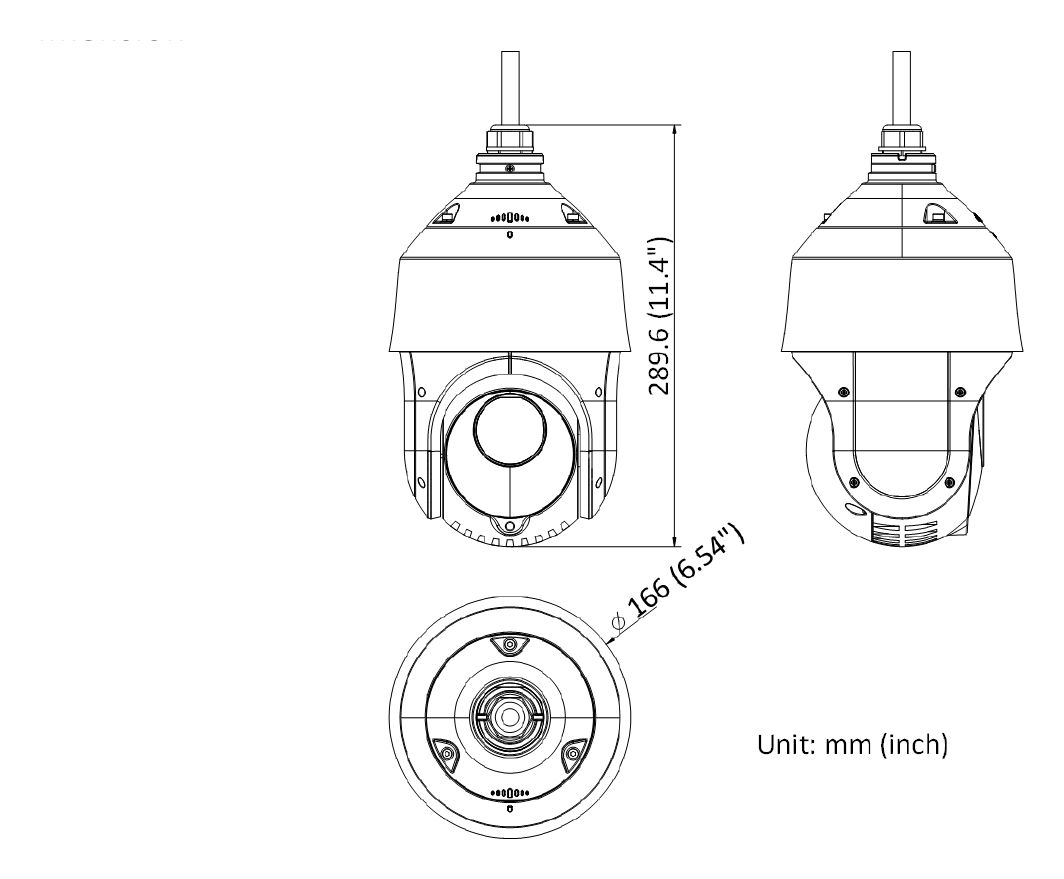 PTZ-N4225I-DE 外形尺寸圖 Ø 166 mm × 289.6 mm (Ø 6.54