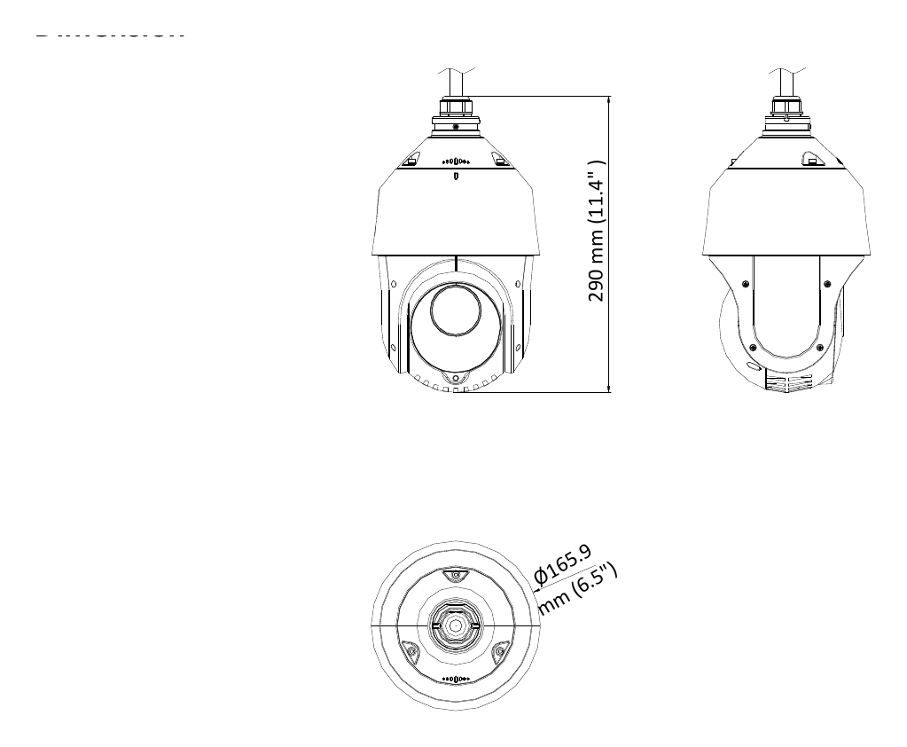 PTZ-T4225I-D 外形尺寸圖 Ø 165.9 mm × 290 mm (Ø 6.5