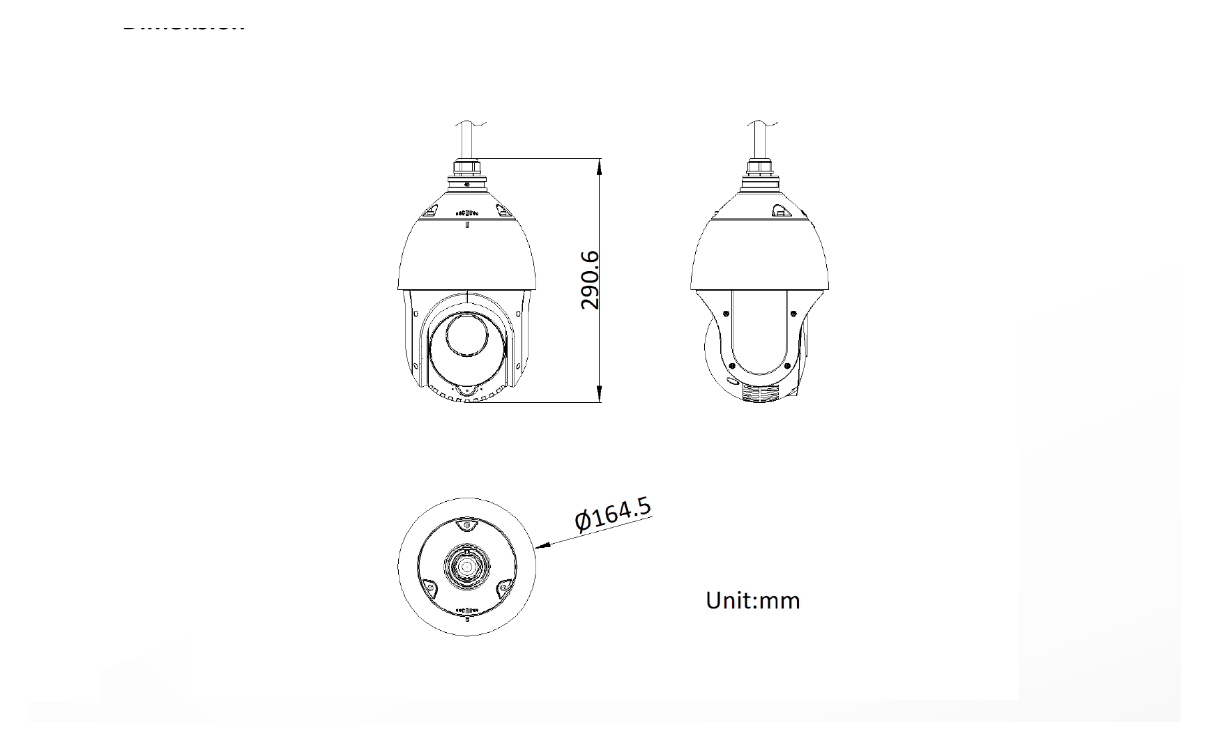 PTZ-T4425I-D 外形尺寸圖 Ø 165.9 mm × 290 mm (Ø 6.5" × 11.4")｜Unit: mm