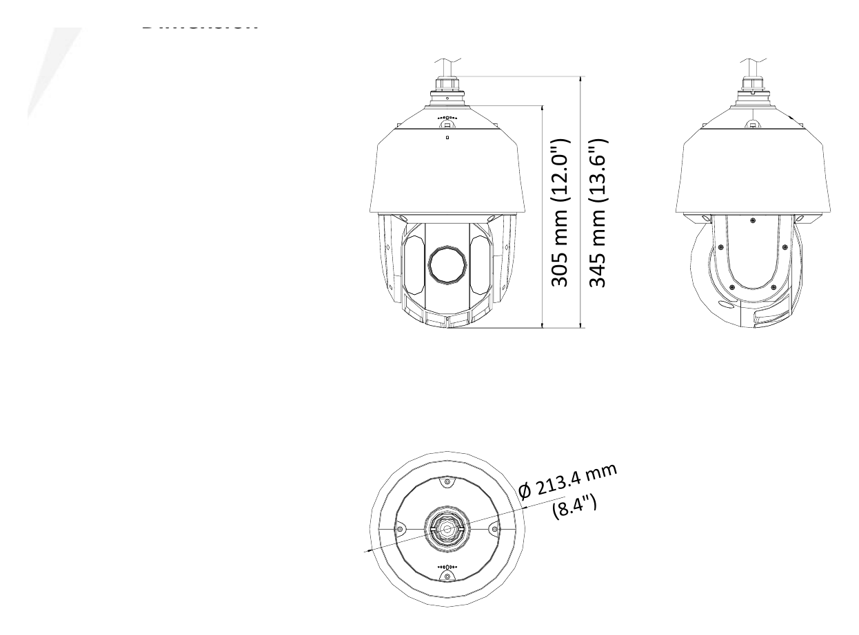 PTZ-T5225I-A 外形尺寸圖 Ø 213.4 mm × 345 mm (Ø 8. 4