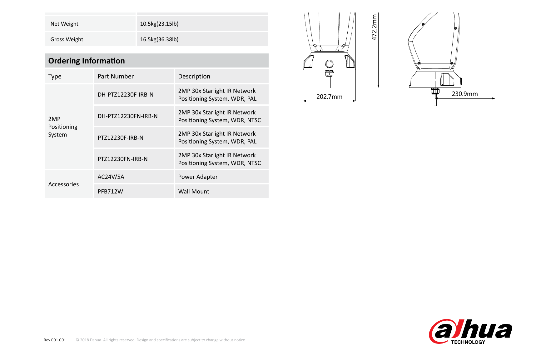 PTZ12230F-IRB-N 外形尺寸圖 Φ202.7(mm)×390.8(mm)×472.2(mm) 472.2mm｜Unit: mm