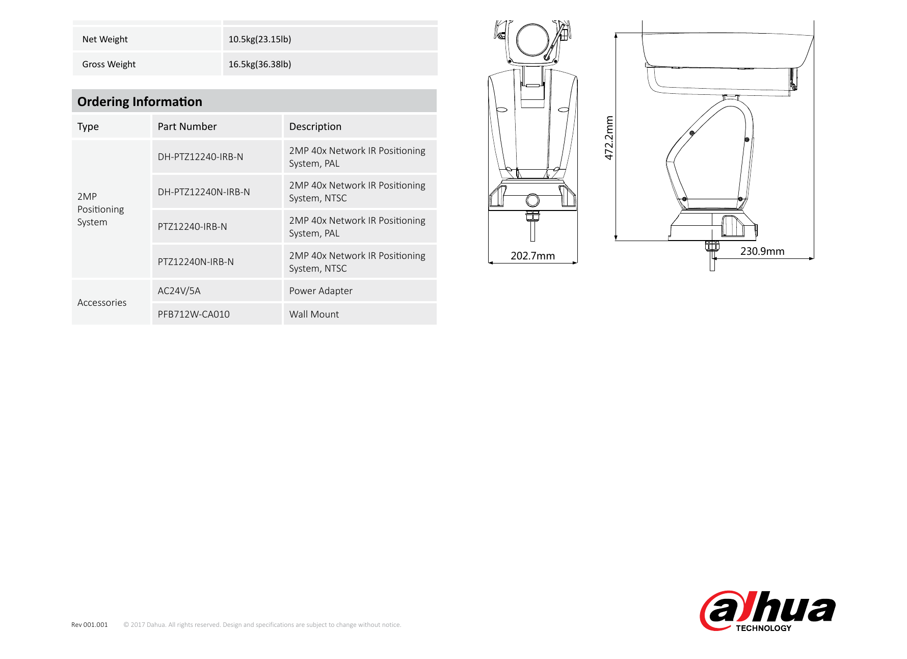 PTZ12240-IRB-N 外形尺寸圖 Φ202.7(mm)×390.8(mm)×472.2(mm)｜Unit: mm