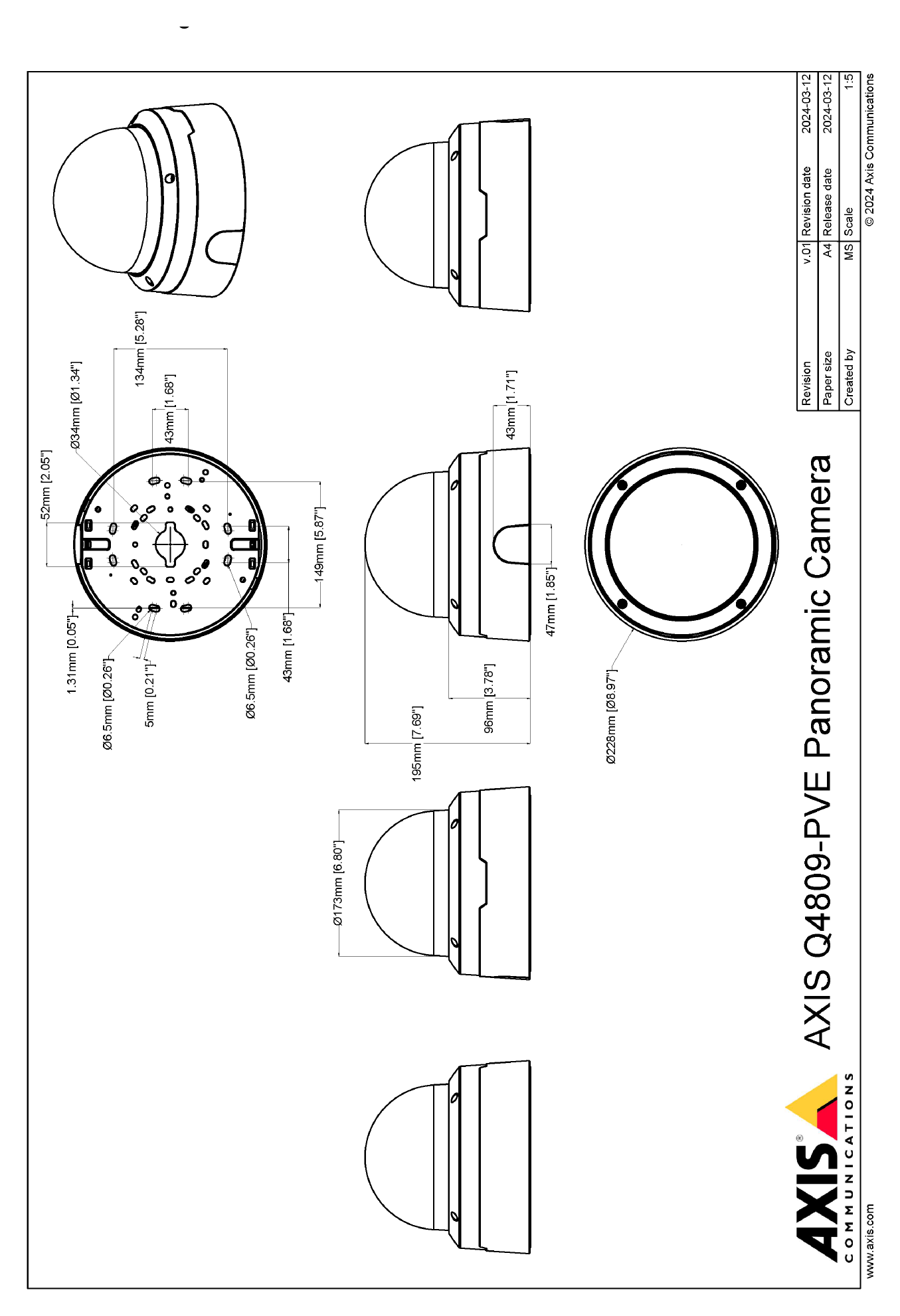 Q4809-PVE 外形尺寸圖 2.6%) For the overall product dimensions, see the dimension To read more about sustainability at Axis, go to axis.｜重量 ax