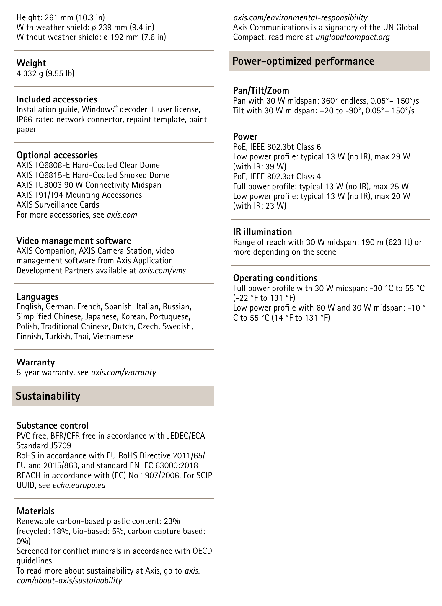 Q6325-LE 外形尺寸圖 Environmental responsibility｜重量 Power-optimized performance Pan/Tilt/Zoom｜Unit: mm