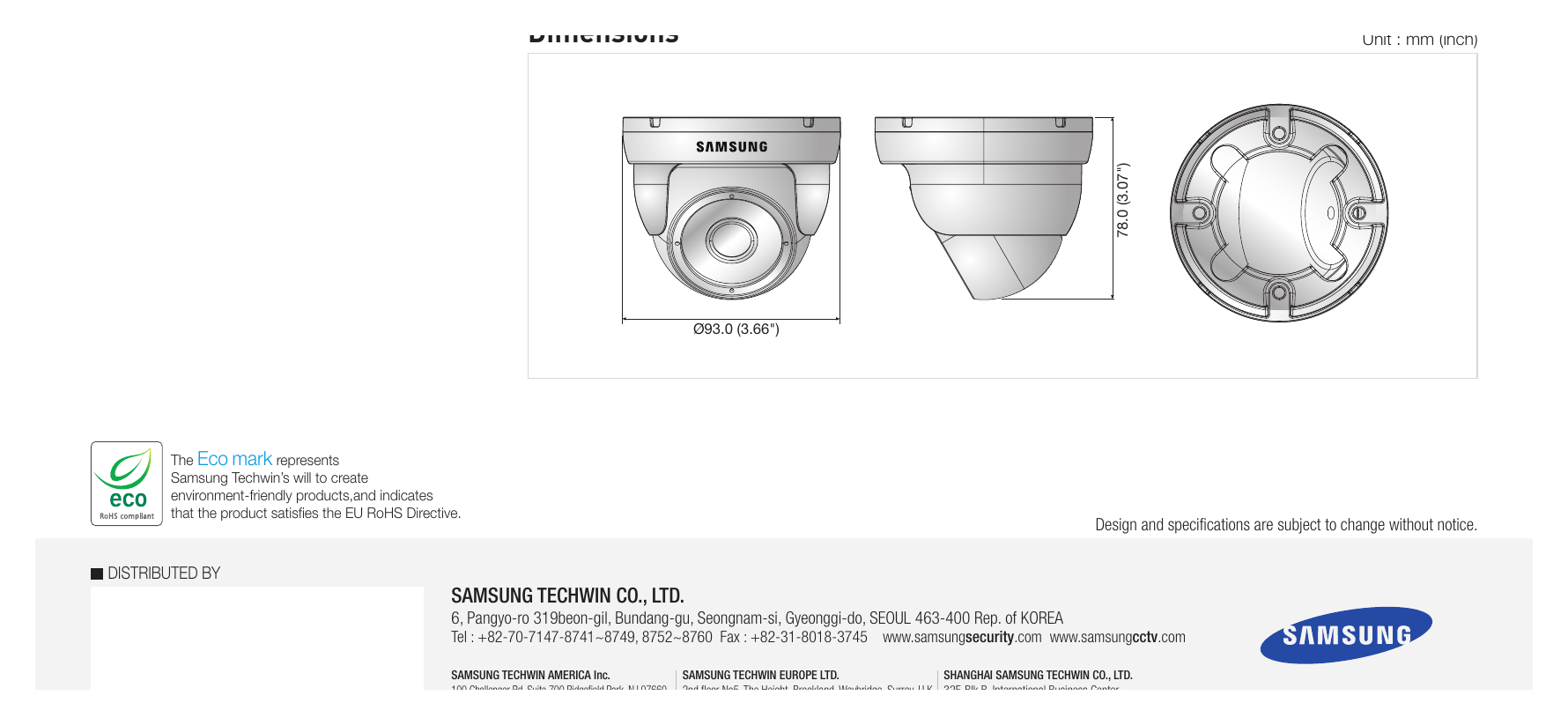 SCD-2021R-ENG-2P 外形尺寸圖 Unit : mm (inch) 78.0 (3.07") 78.0 (3.07") Ø93.0 (3.66")｜重量 160g (0.35 lb)｜Unit: mm