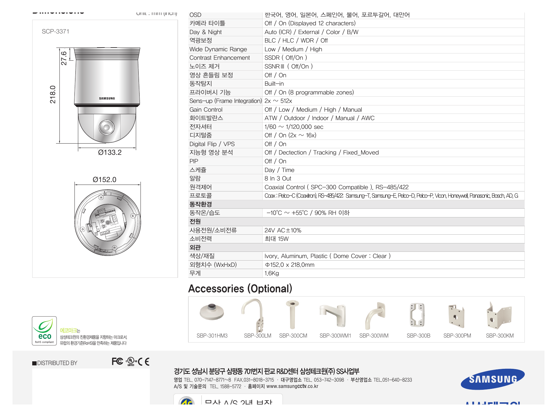 SCP-3371-%EA%B5%AD%EB%AC%B8-2P 外形尺寸圖 Unit : mm (inch) OSD 한국어, 영어, 일본어, 스페인어, 불어, 포르투갈어, 대만어｜Unit: mm