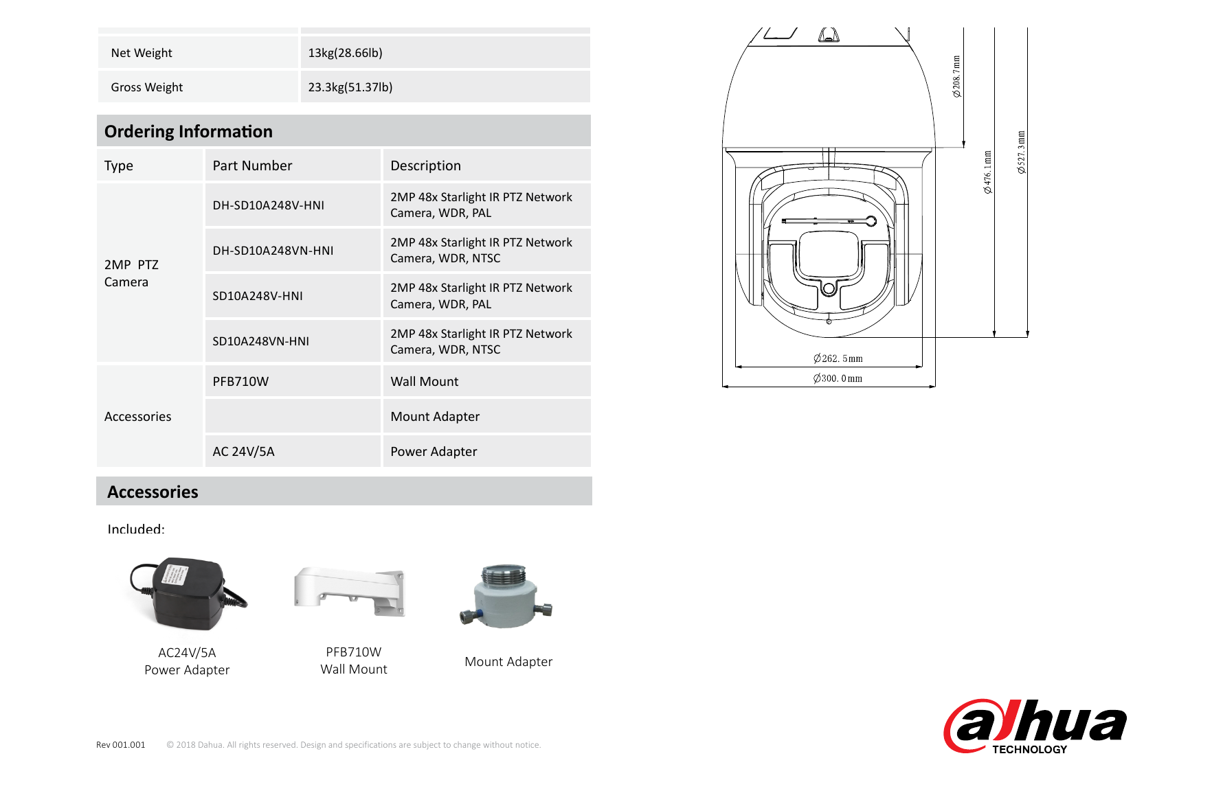 SD10A248V-HNI 外形尺寸圖 Φ300(mm) x 527.3(mm)｜Unit: mm