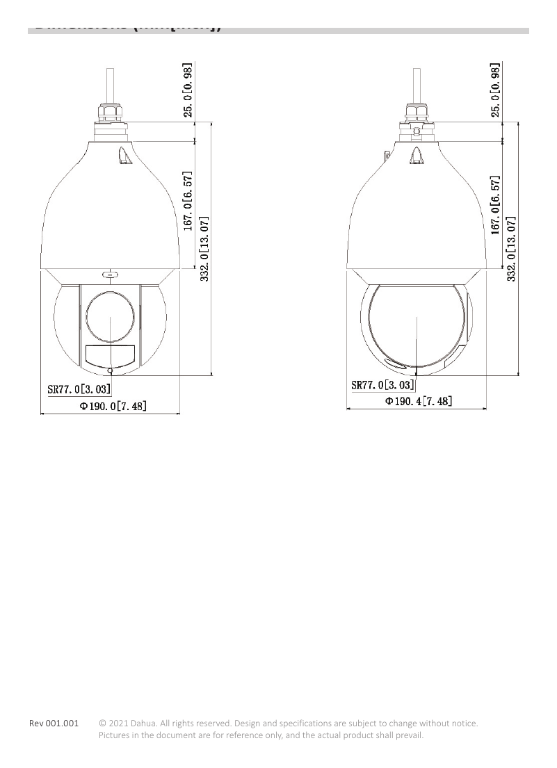 SD5A225XA-HNR 外形尺寸圖 Φ190 mm × 332 mm (7.48" × 13.07“)｜Unit: mm