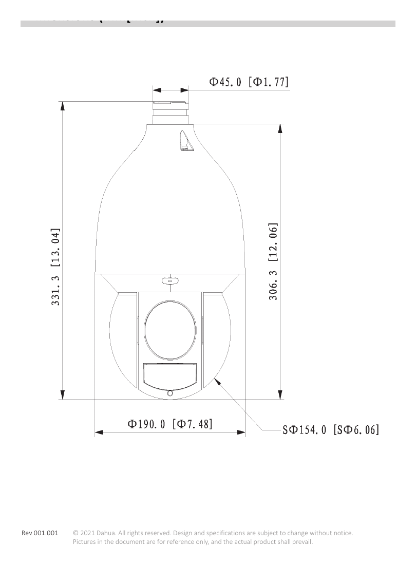 SD5A232XA-HNR 外形尺寸圖 Φ190 mm × 332 mm (Φ7.48" × 13.07") PFB305W DC 24 V/2.5 A｜Unit: mm
