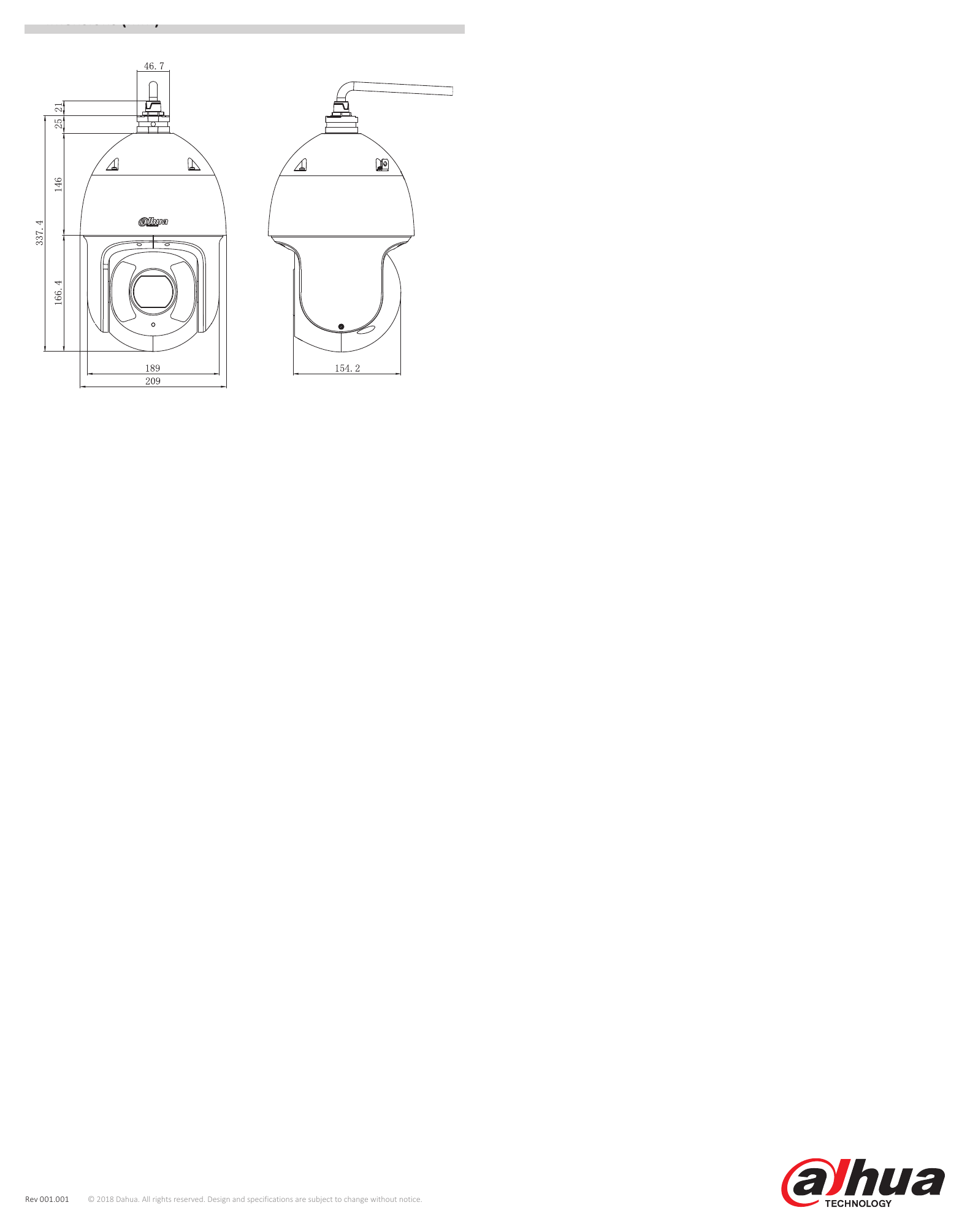 SD6CE225U-HNI 外形尺寸圖 φ209×337.4mm｜Unit: mm