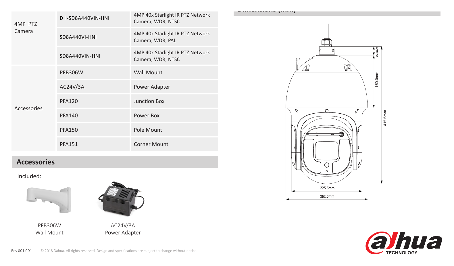 SD8A440VI-HNI 外形尺寸圖 Φ262(mm) x 415.6 (mm) PFB306W + PFA151 PFB306W + PFA150｜Unit: mm